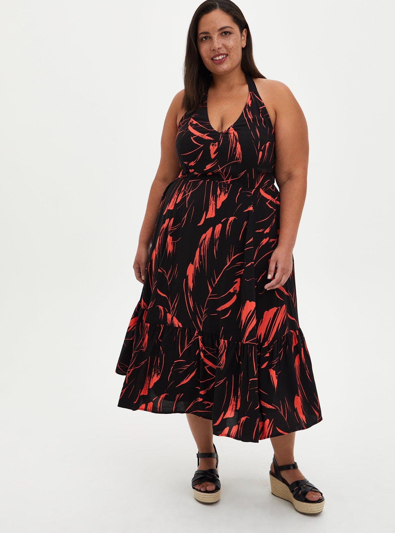 Halter Skater Mini Dress - Challis Black Leaf, LEAVES BLACK, hi-res