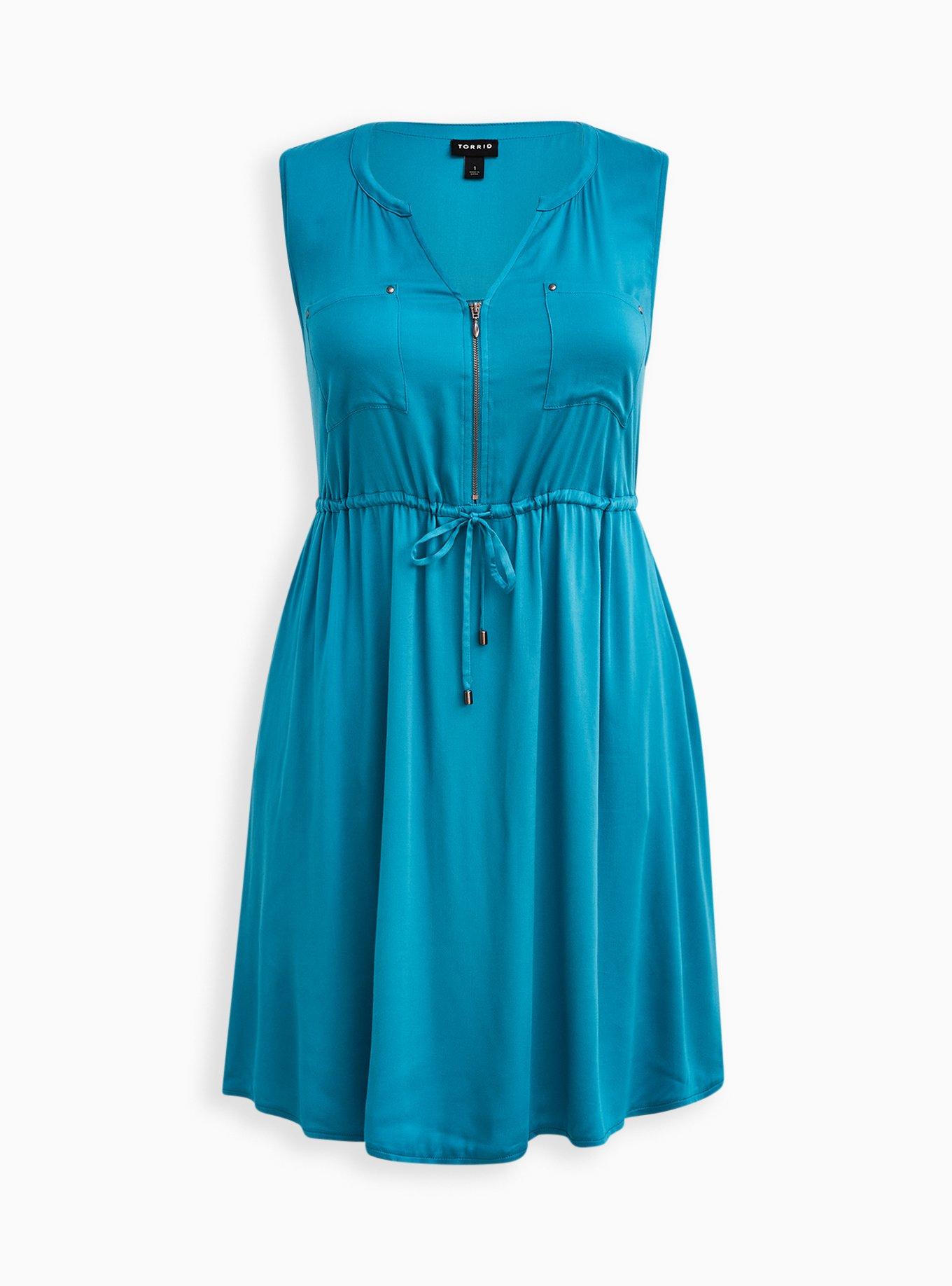 Plus Size - Zip-Front Shirt Dress - Challis Teal - Torrid