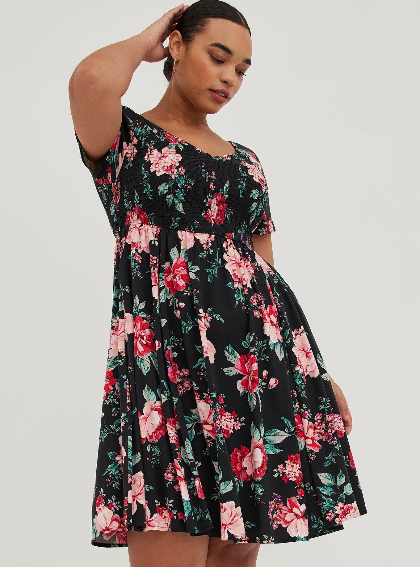 smocked skater dress Plus Size - Mini Challis Smocked Skater Dress