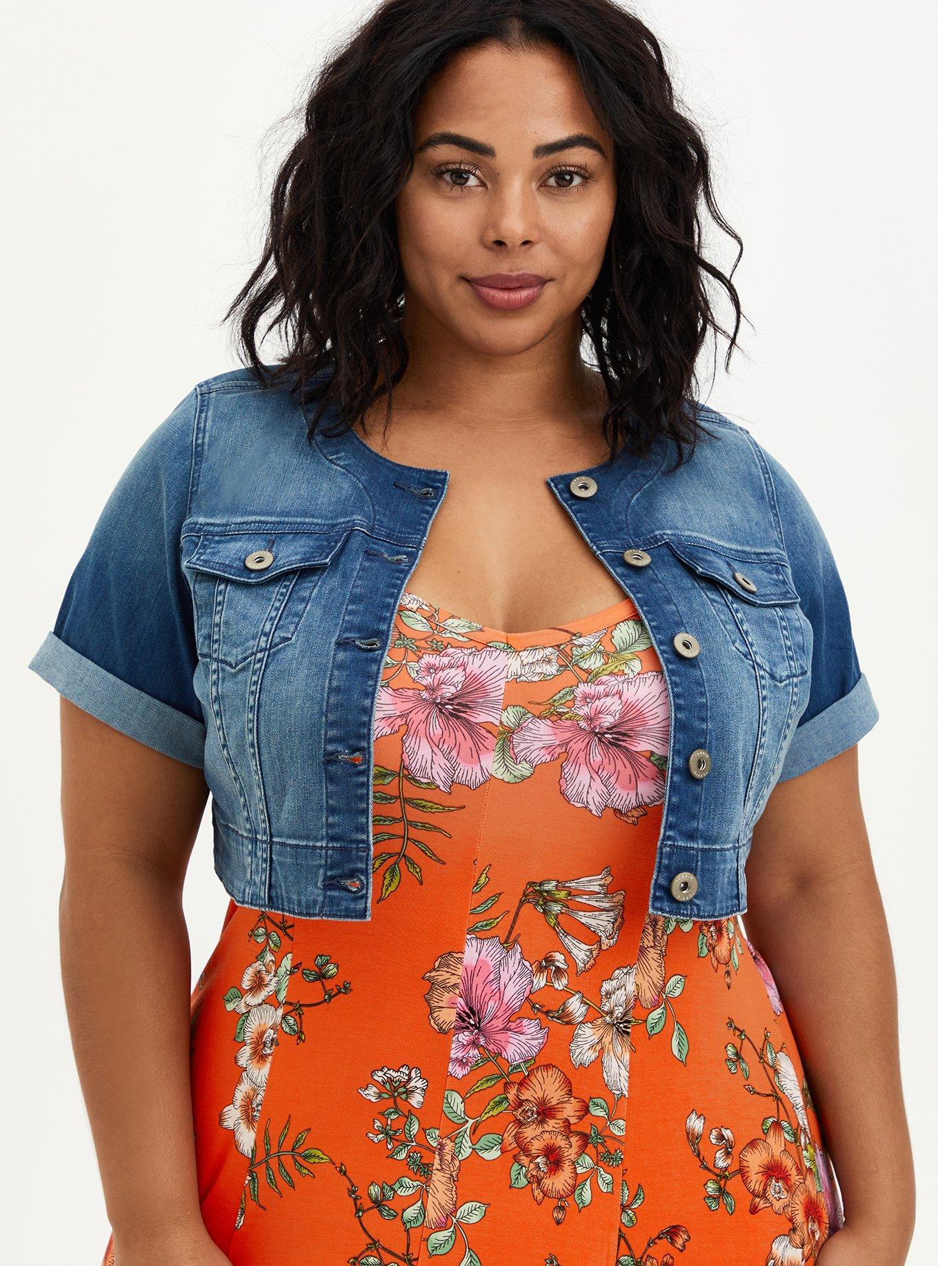 Plus size cropped shop blue jean jacket