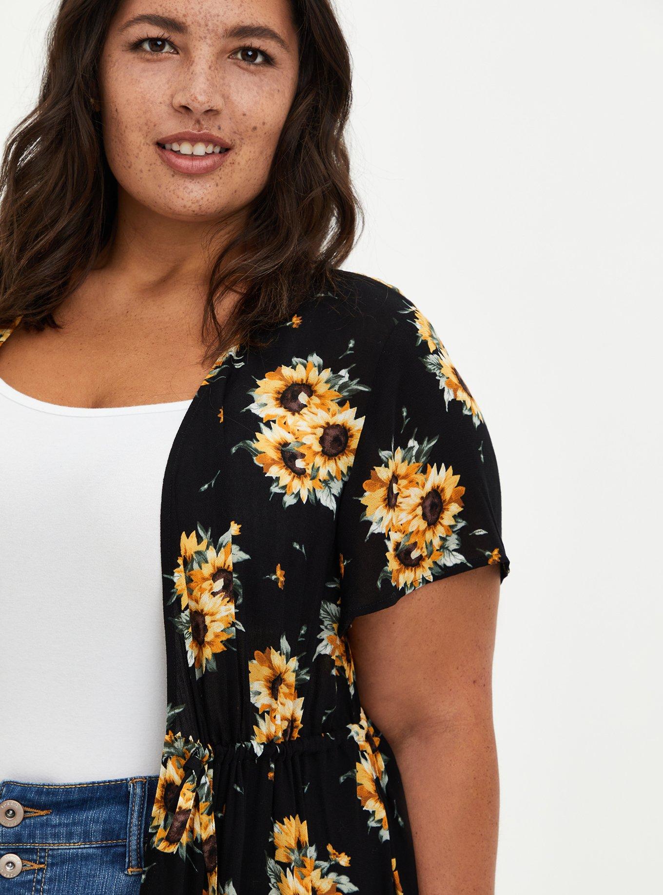 Crepe Tie-Front Kimono, FLORAL BLACK, alternate