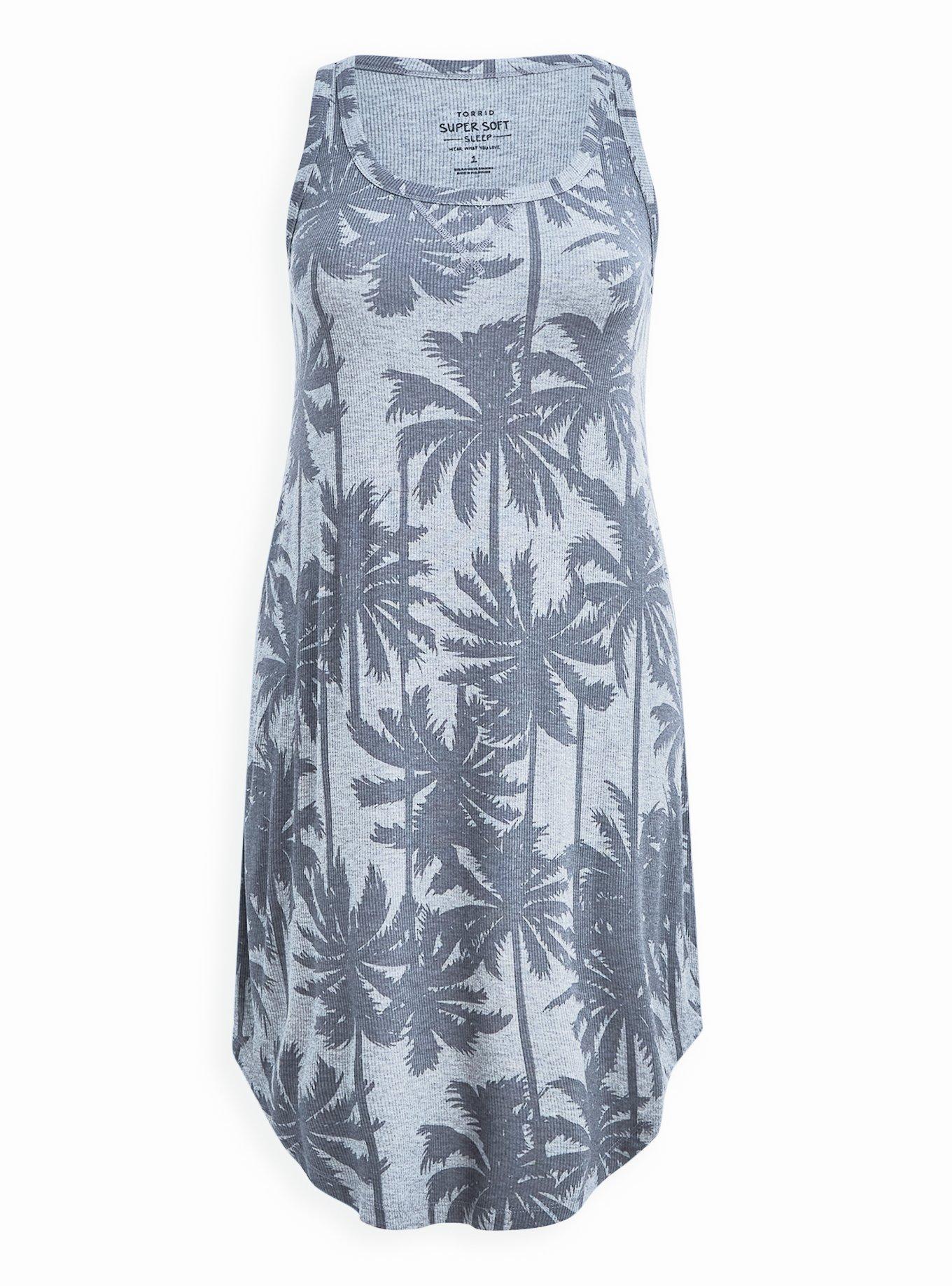 Super Soft Rib Shirttail Lounge Gown, GREY PALM, hi-res