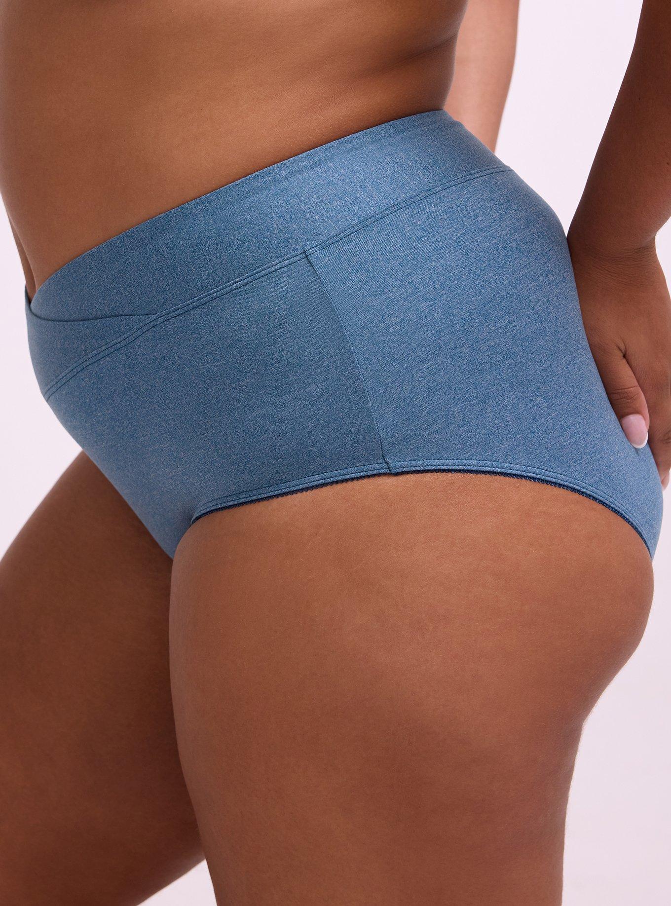 Plus Size Microfiber Mid-Rise Brief Heather Panty, LEGION BLUE HEATHER, alternate