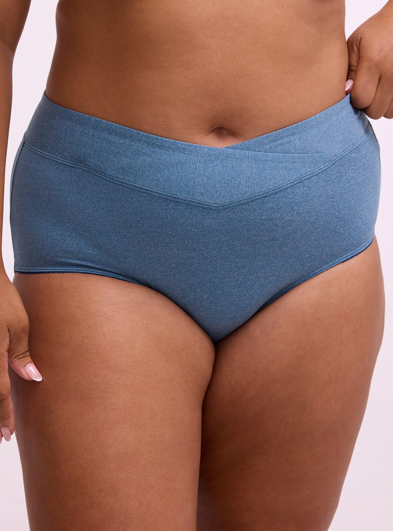 Plus Size Microfiber Mid-Rise Brief Heather Panty, LEGION BLUE HEATHER, hi-res
