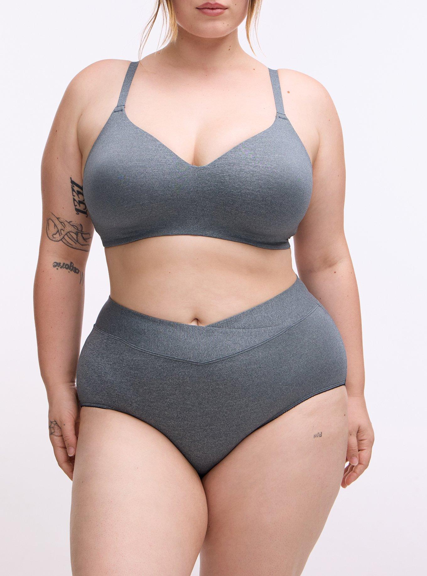 Plus Size Microfiber Mid-Rise Brief Heather Panty, BOULDER BLUE HEATHER, alternate