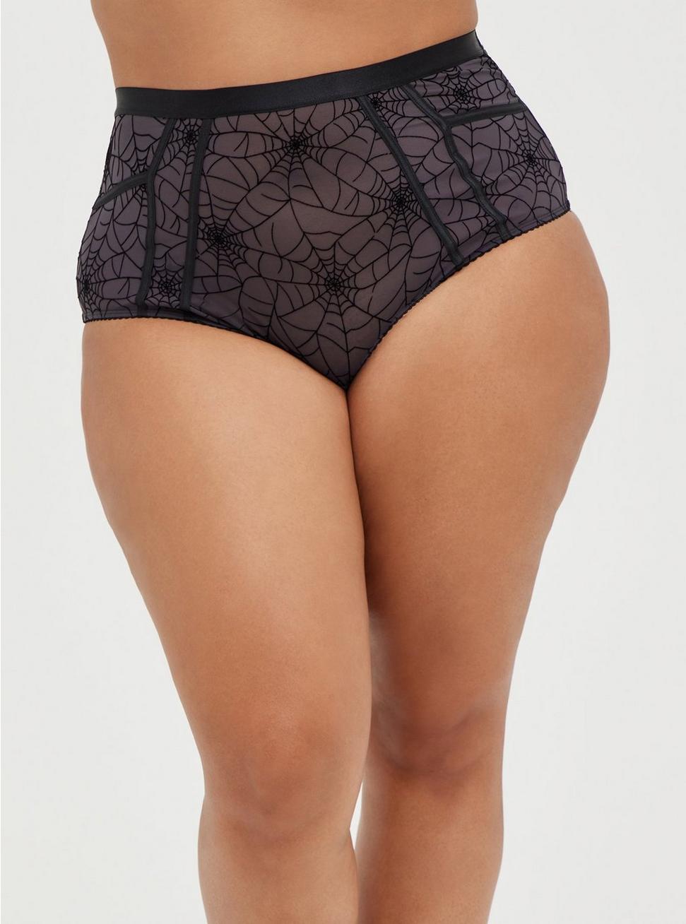Flocked Mesh High Waist Brief Panty, CAUGHT IN A WEB, hi-res