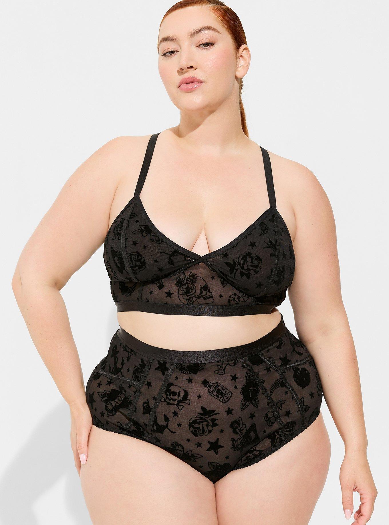 torrid, Intimates & Sleepwear, Torrid Flocked Mesh Bralette In Black  Stormy Bats