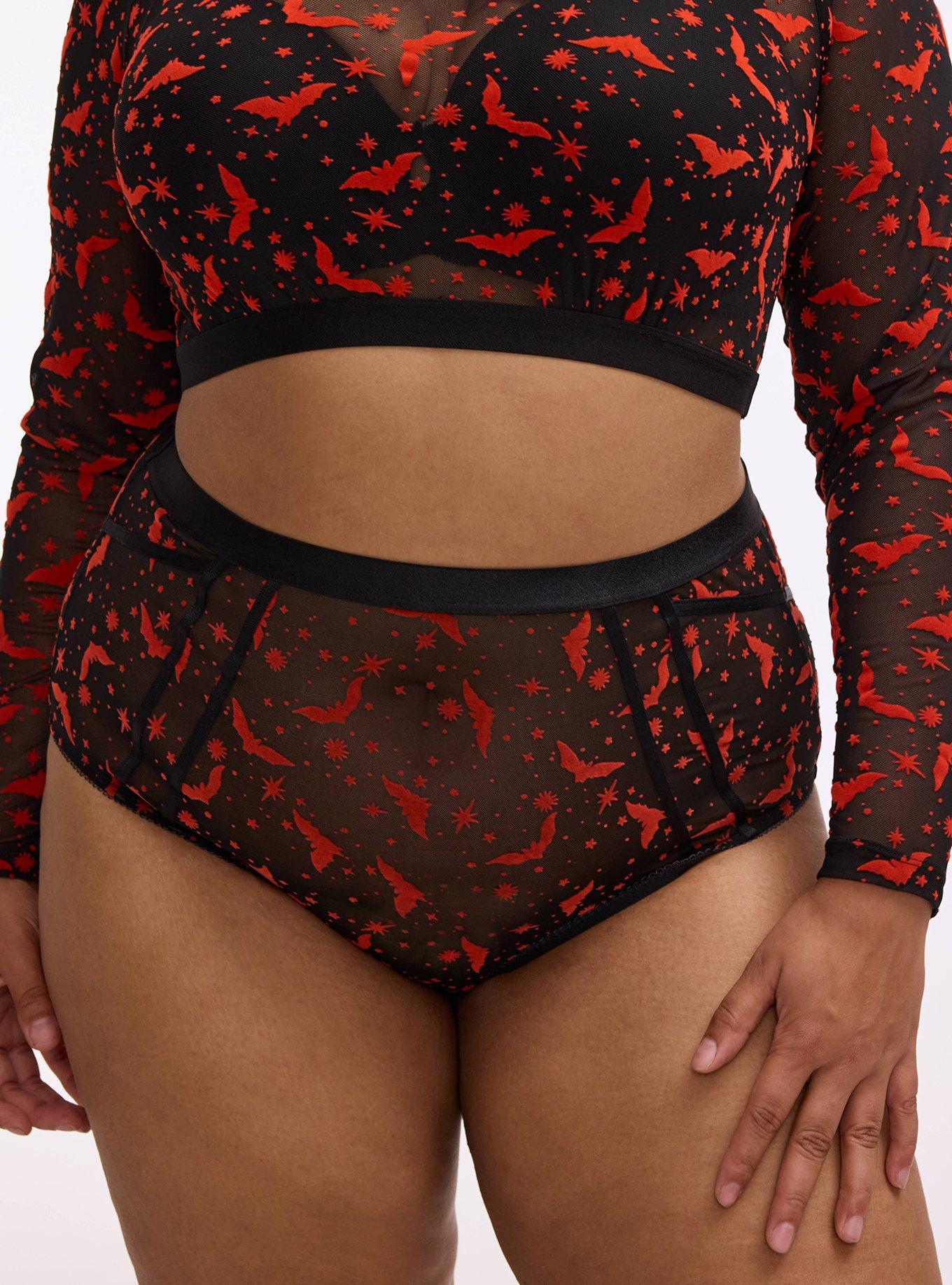 Flocked Mesh High-Waist Brief Panty, MOON BATS ORANGE, alternate