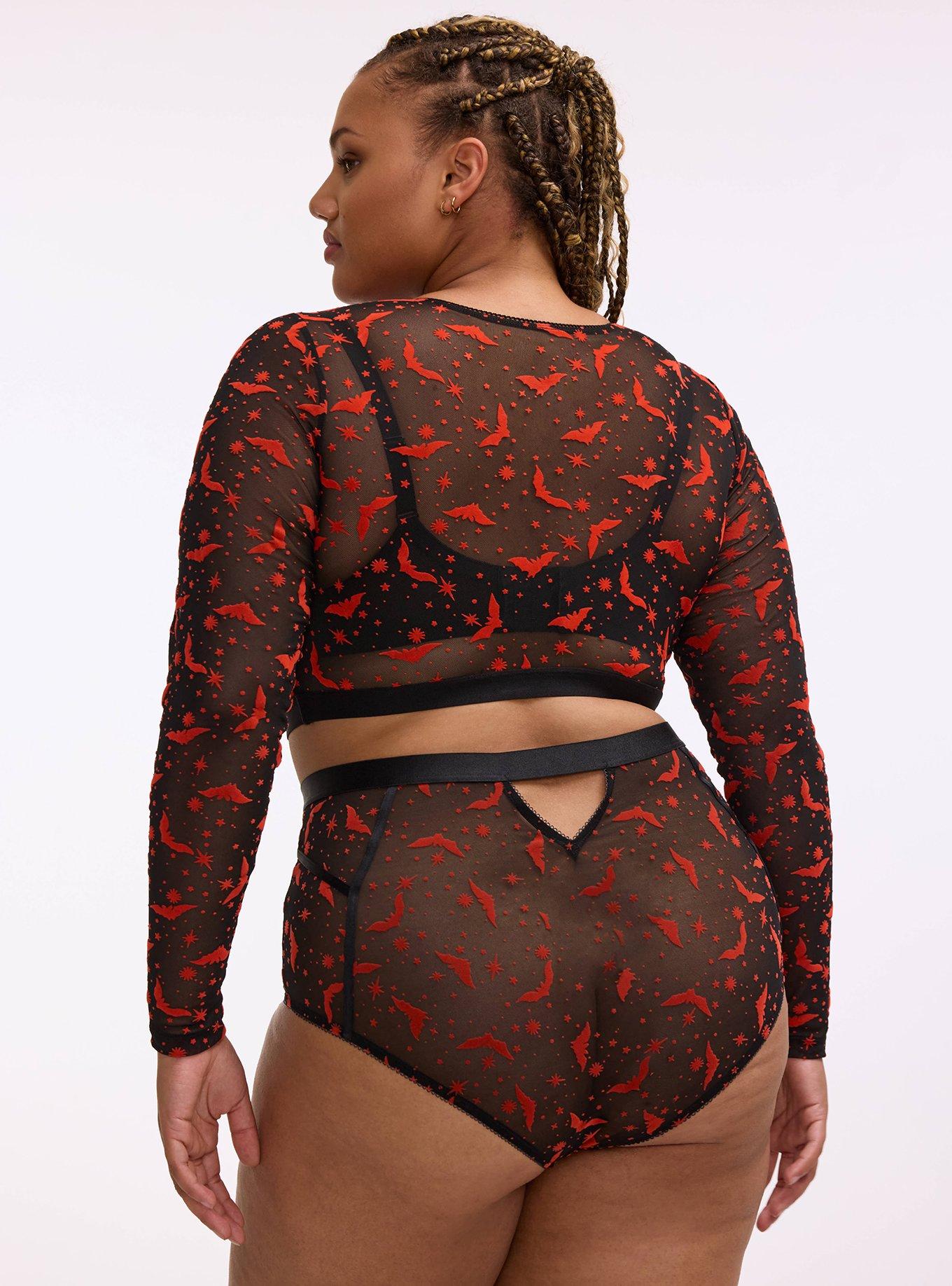 Flocked Mesh High-Waist Brief Panty, MOON BATS ORANGE, alternate