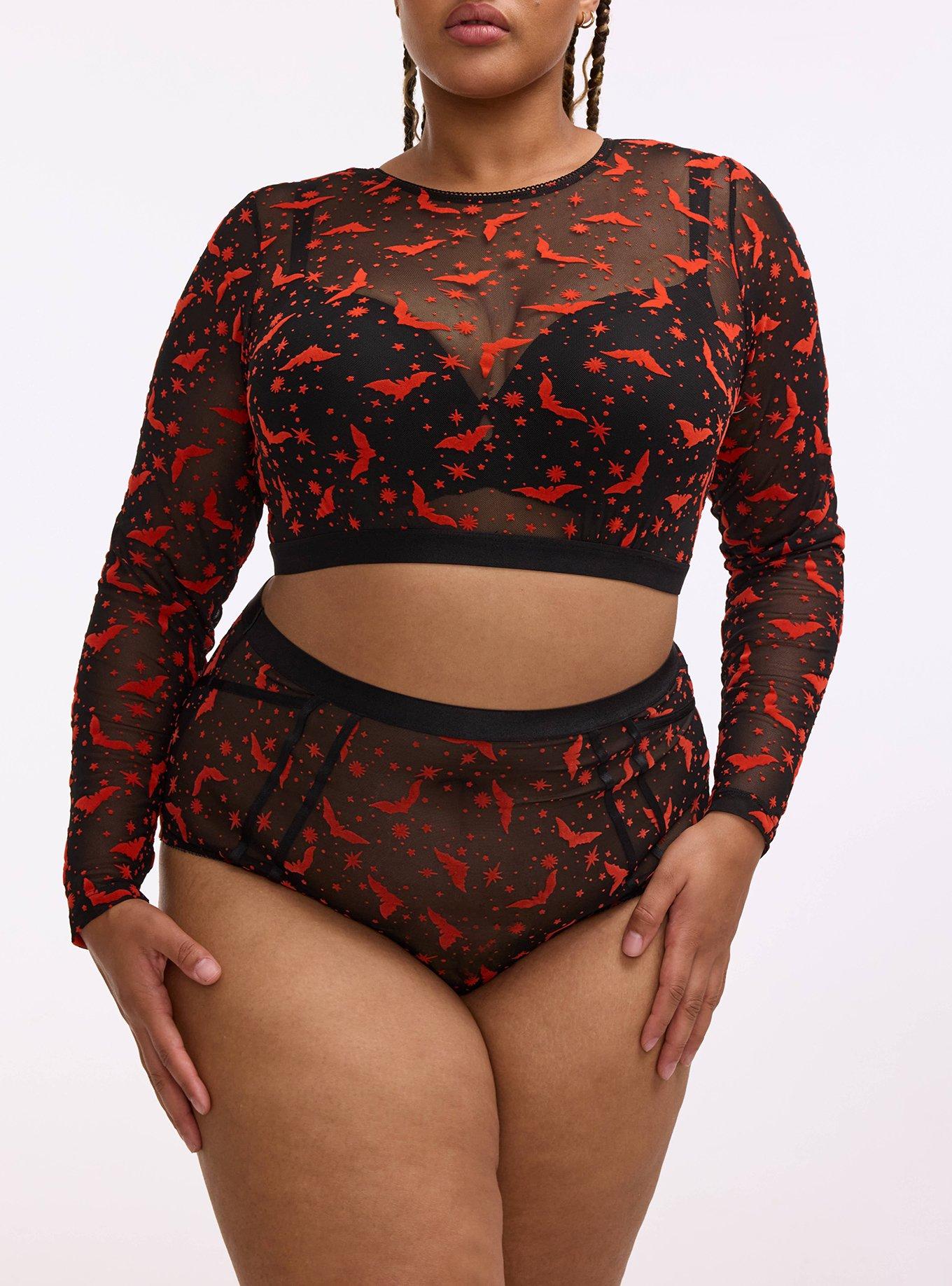 Flocked Mesh High-Waist Brief Panty, MOON BATS ORANGE, alternate