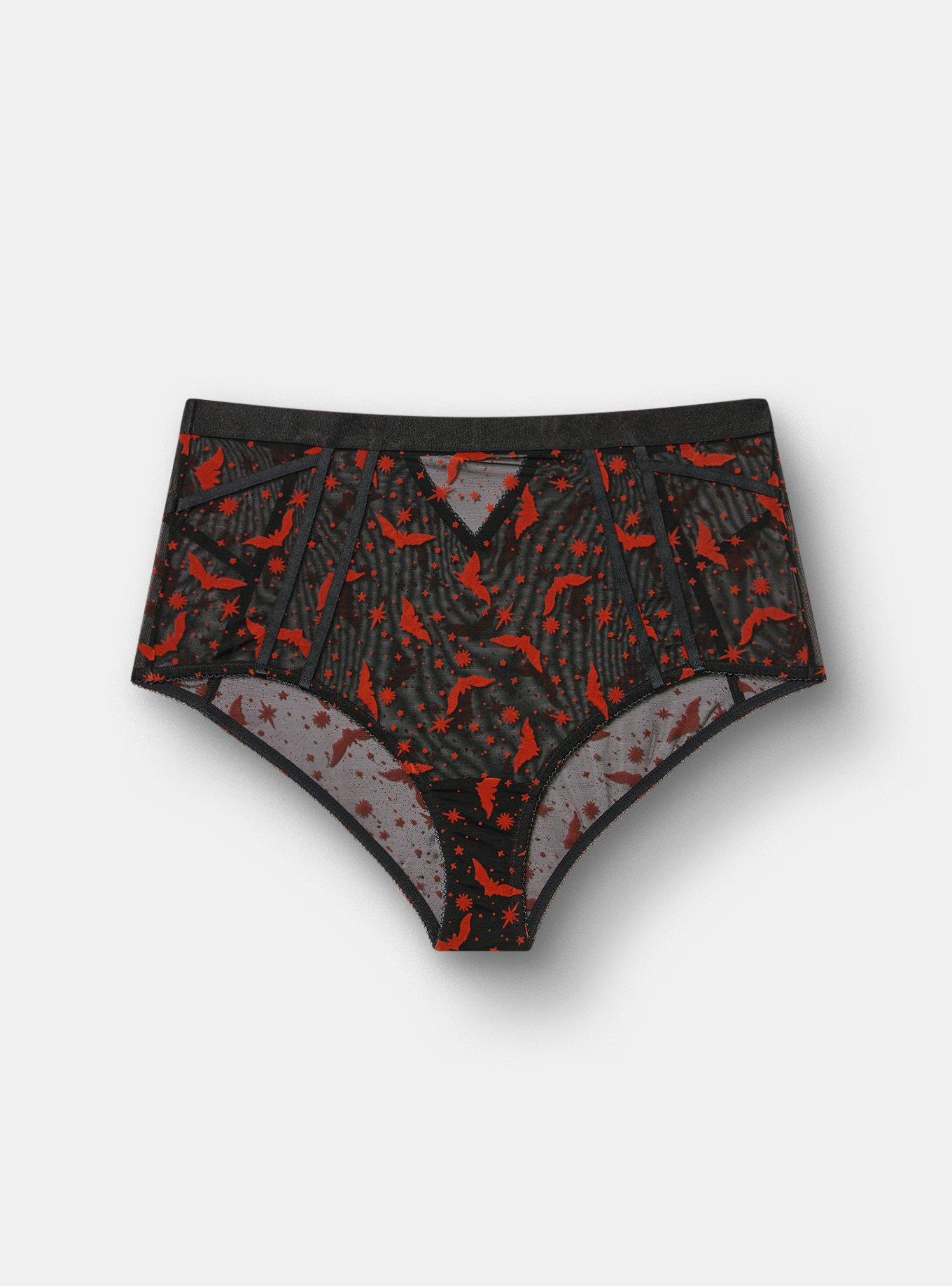 Flocked Mesh High-Waist Brief Panty, MOON BATS ORANGE, flat