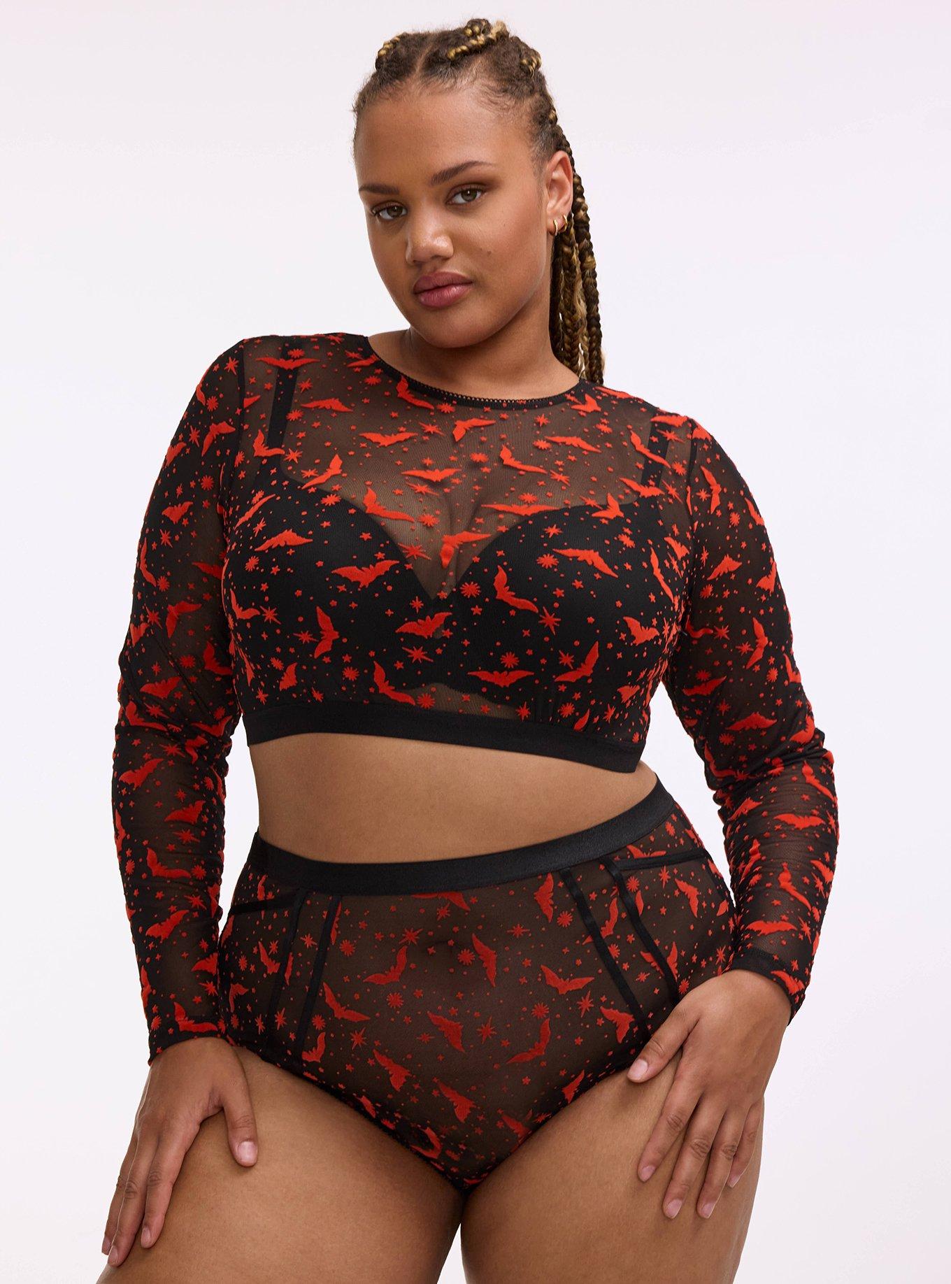 Flocked Mesh High-Waist Brief Panty, MOON BATS ORANGE, hi-res