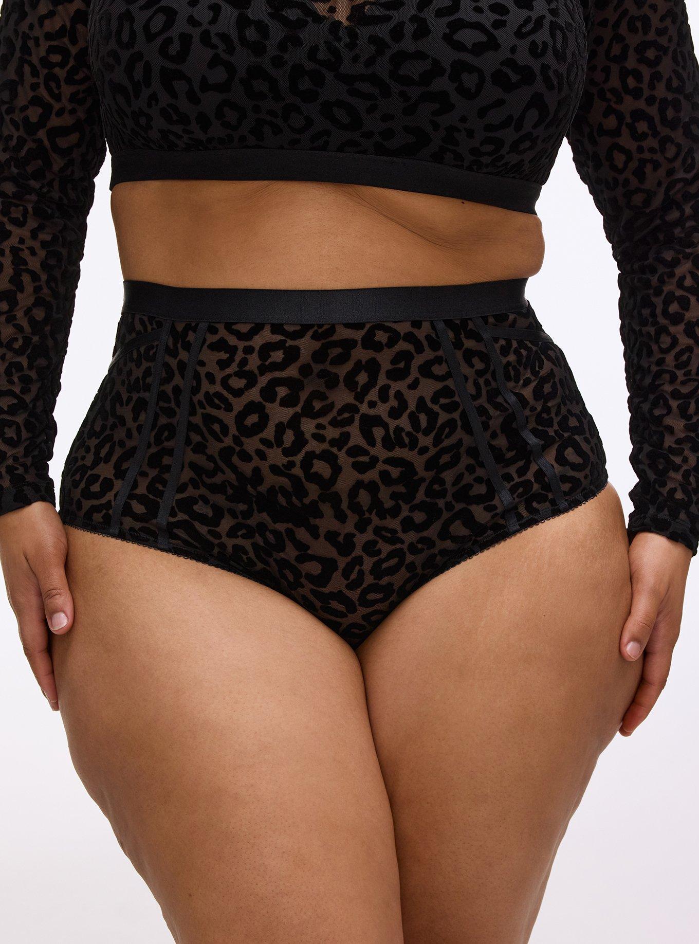 Flocked Mesh High-Waist Brief Panty, MONDAY LEOPARD  BLACK, alternate