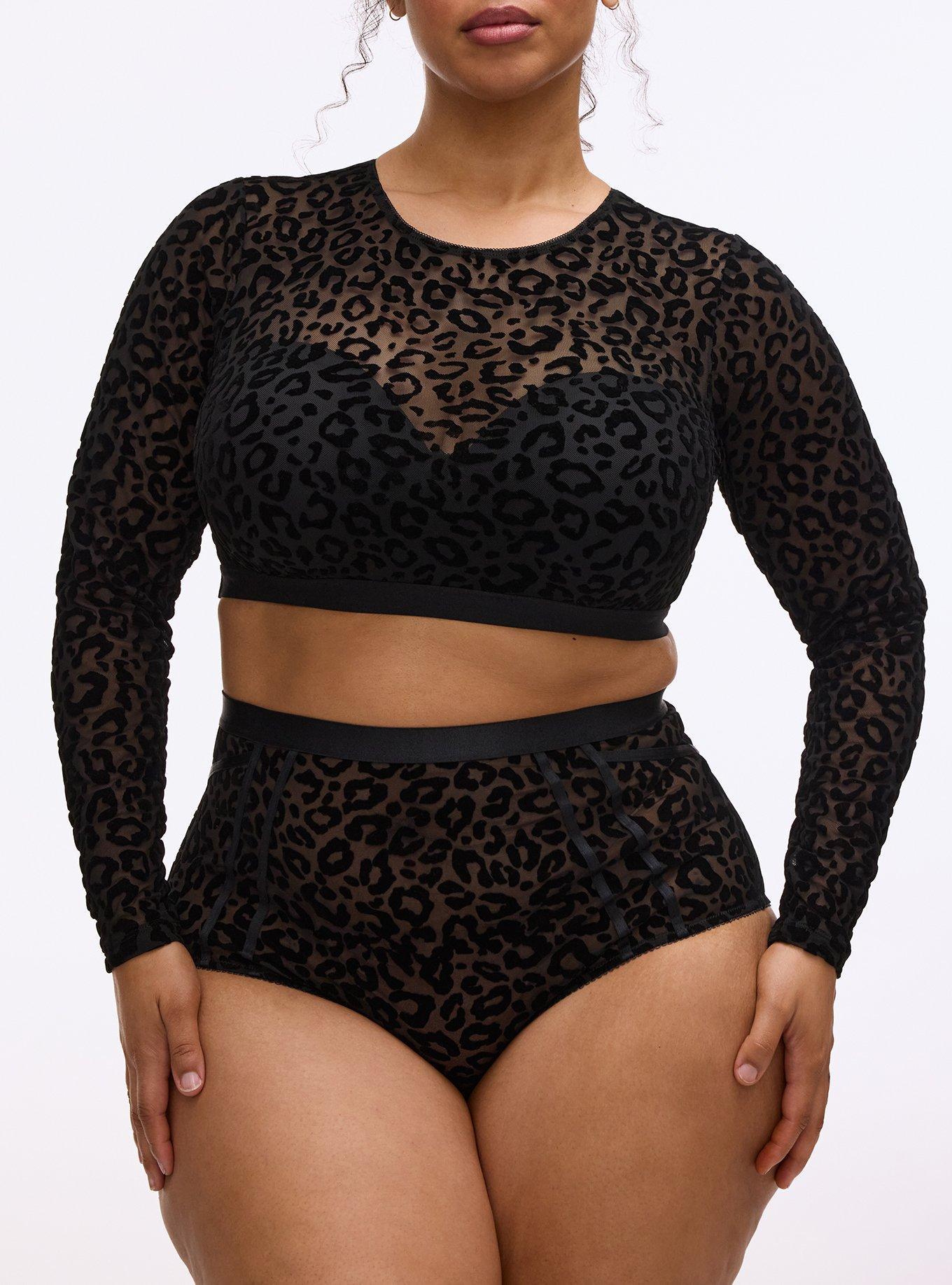 Flocked Mesh High-Waist Brief Panty, MONDAY LEOPARD  BLACK, alternate