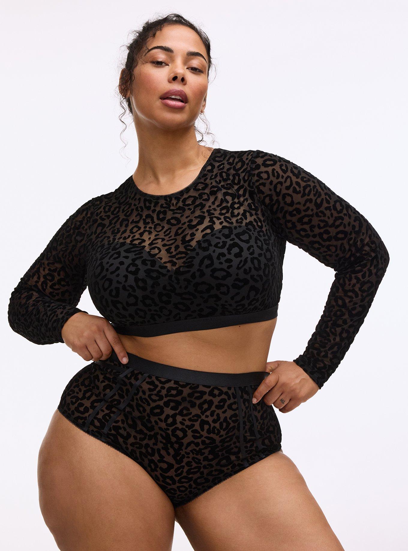 Flocked Mesh High-Waist Brief Panty, MONDAY LEOPARD  BLACK, hi-res