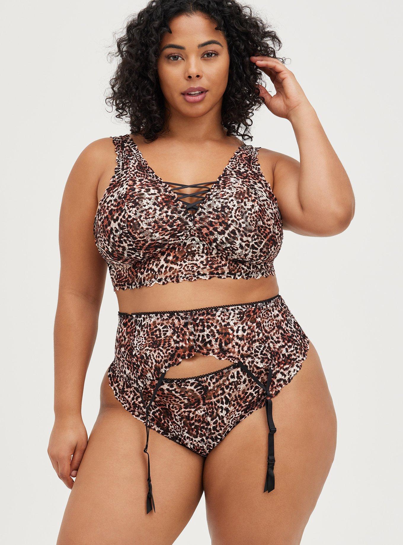 Plus Size Cutout Thong Panty - Lace Leopard, , alternate