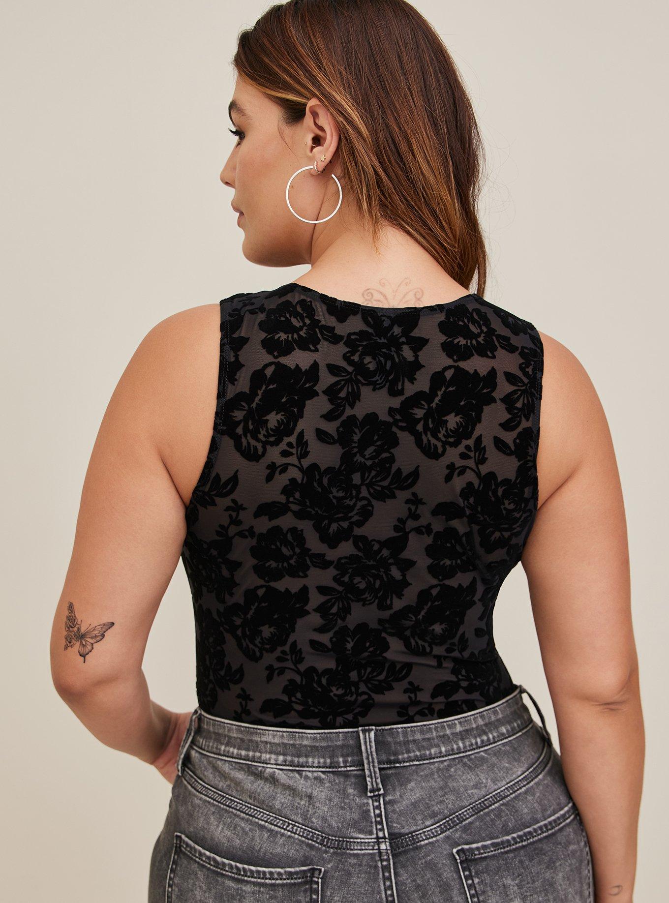 Plus Size Flocked Mesh Bodysuit Torrid