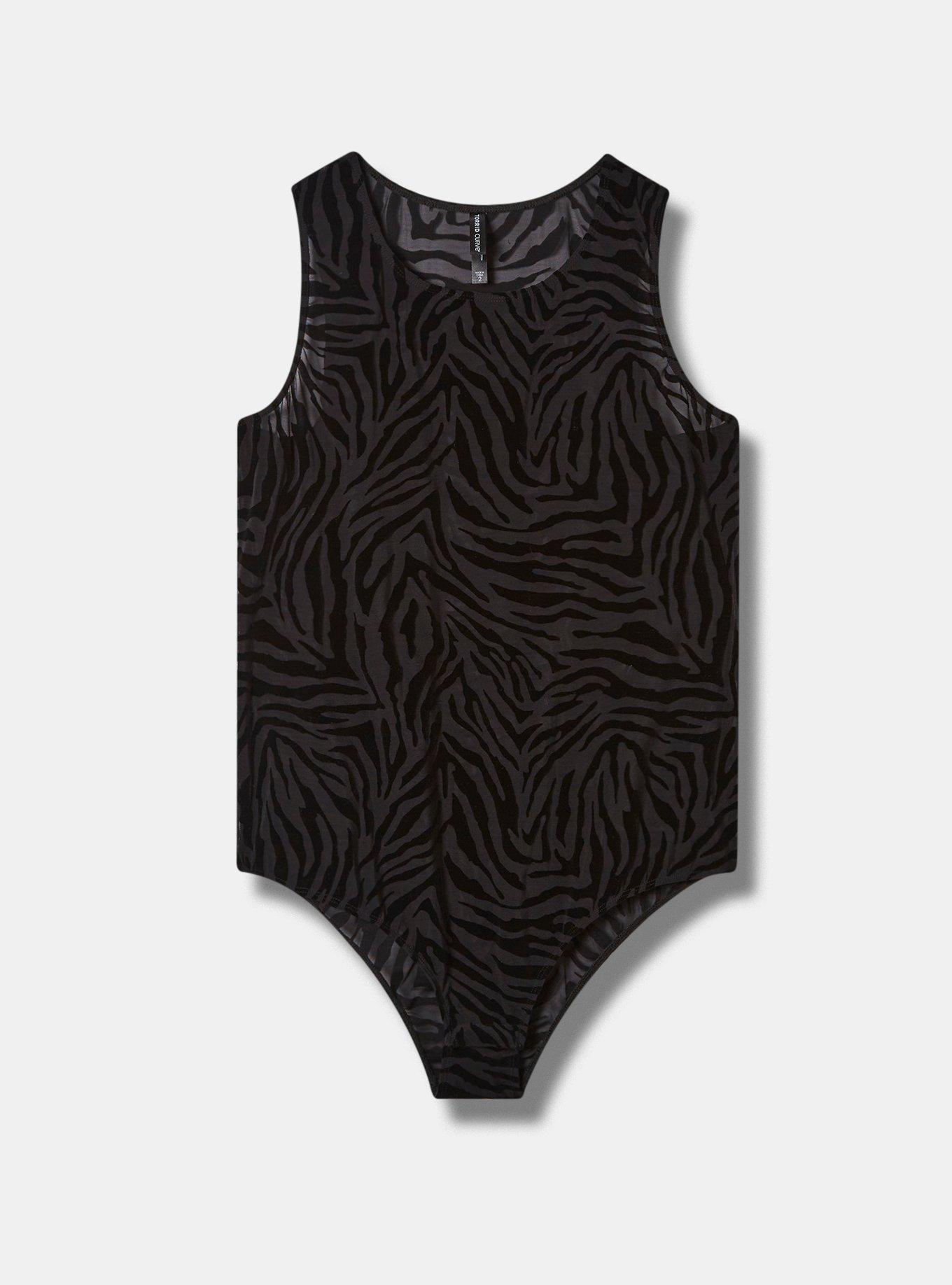 Flocked Mesh Bodysuit, FLOCKED ZEBRA BLACK, hi-res