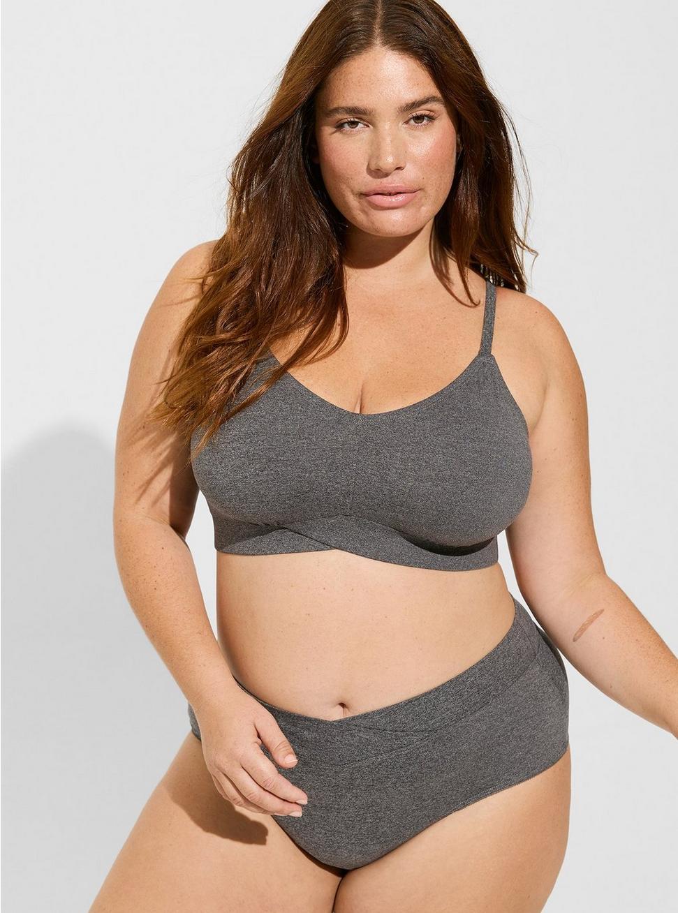 Plus Size Lightly Lined Heather Cross Front Bralette, CHARCOAL HEATHER, alternate