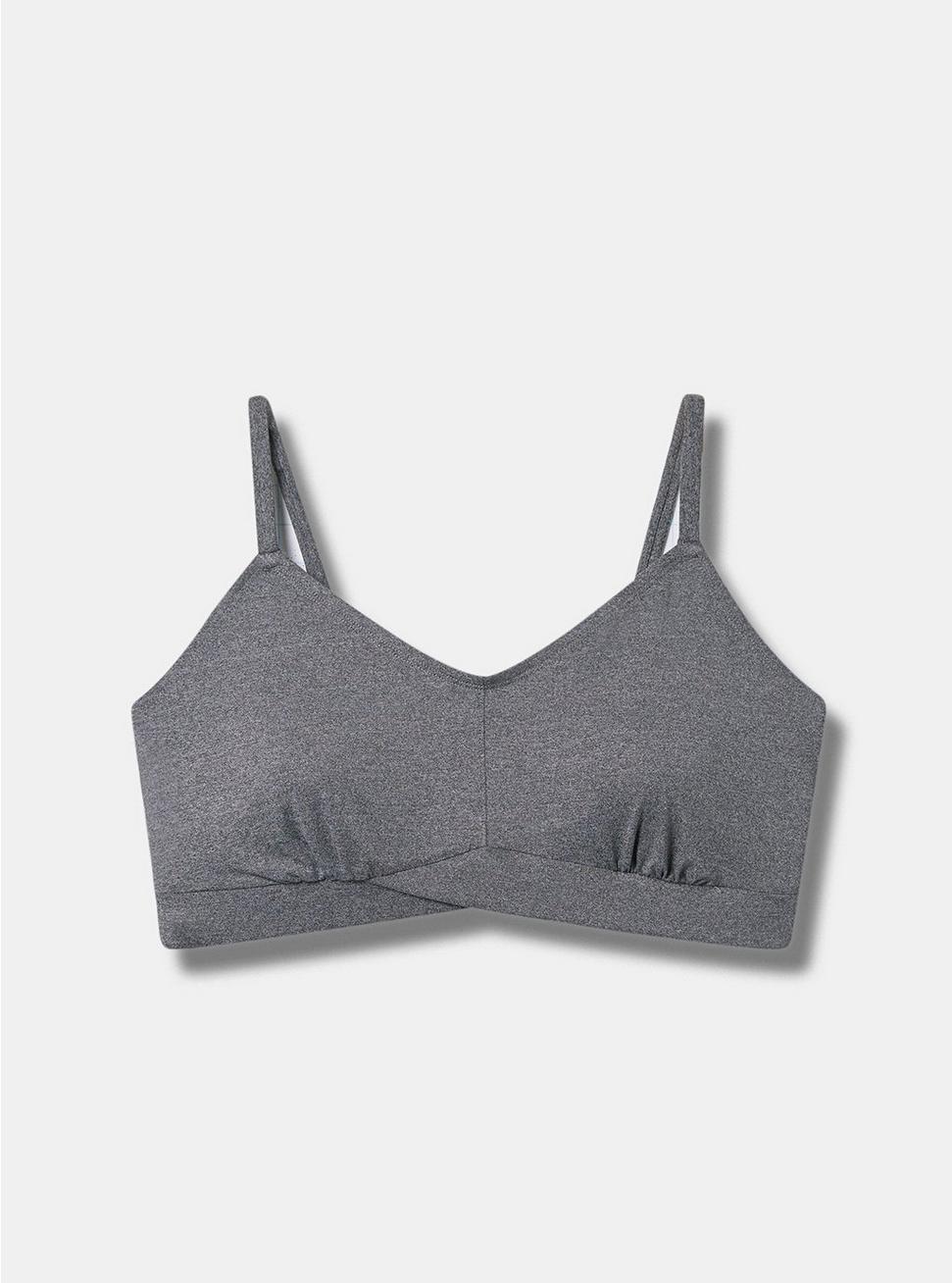Plus Size Lightly Lined Heather Cross Front Bralette, CHARCOAL HEATHER, hi-res