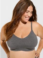 Plus Size Lightly Lined Heather Cross Front Bralette, CHARCOAL HEATHER, hi-res