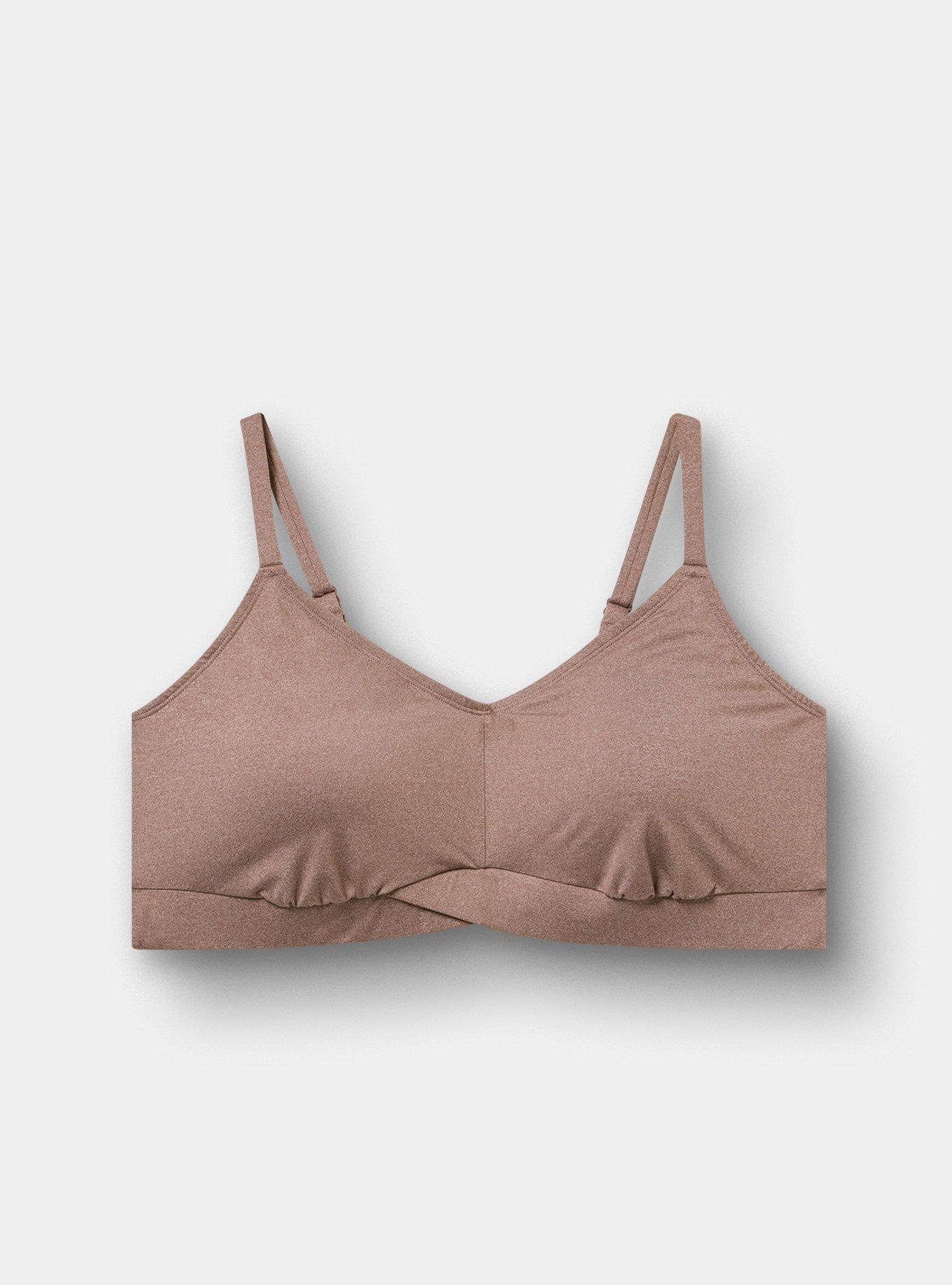 Lightly Lined Heather Cross Front Bralette, DEEP TAUPE HEATHER, hi-res