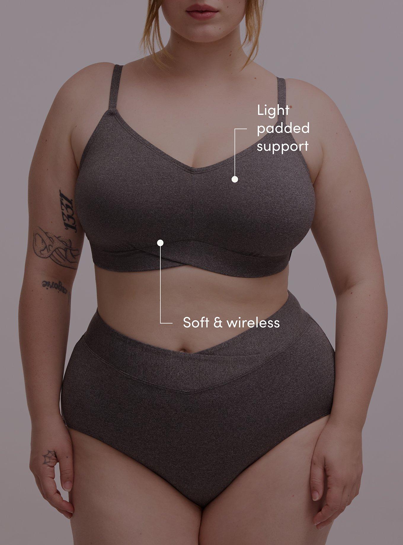 Lightly Lined Smooth Cross-Front Bralette, CHARCOAL GRAY HEATHER, alternate