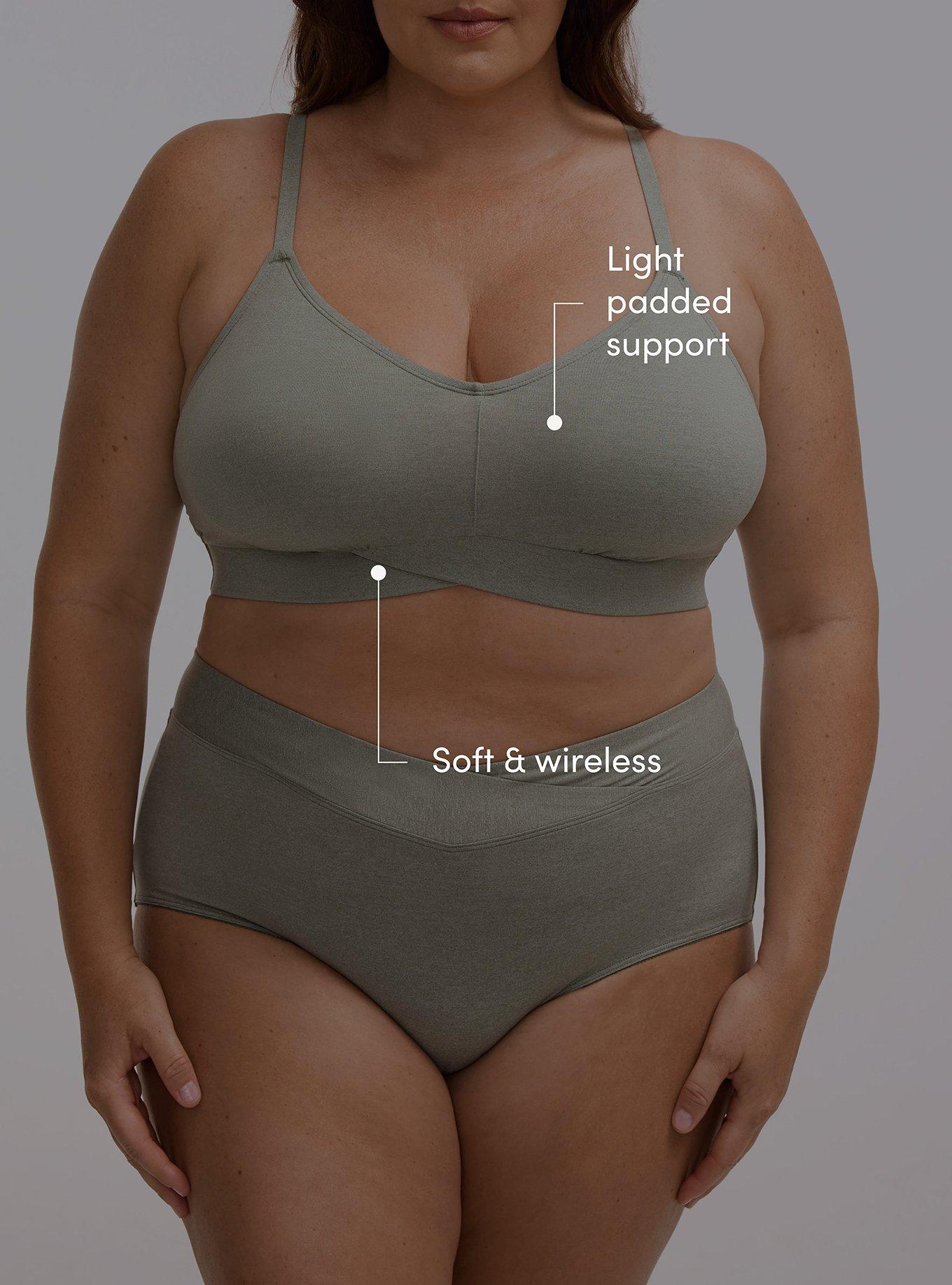 Lightly Lined Heather Cross Front Bralette, AGAVE GREEN HEATHER, alternate