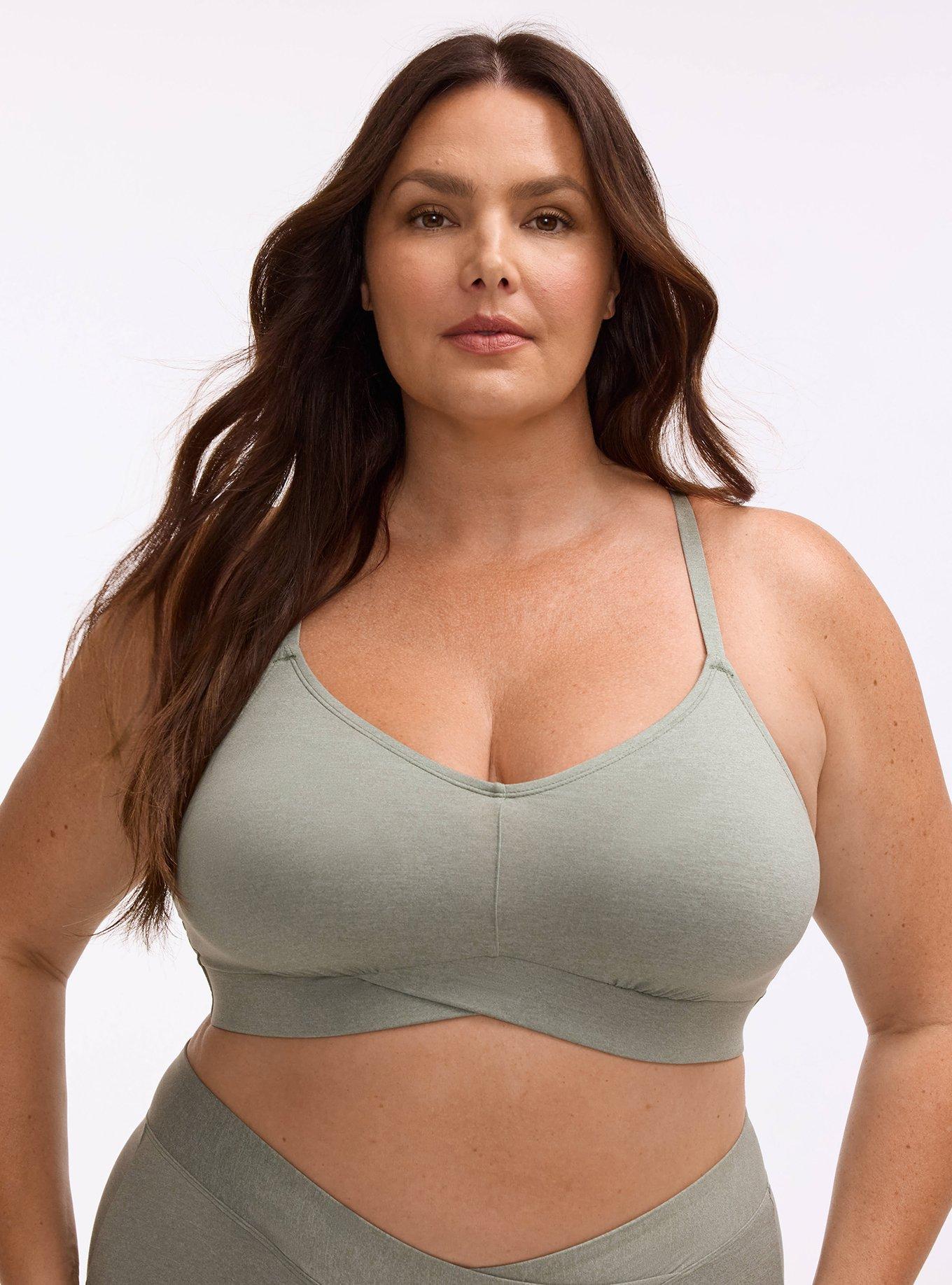 Lightly Lined Heather Cross Front Bralette, AGAVE GREEN HEATHER, hi-res