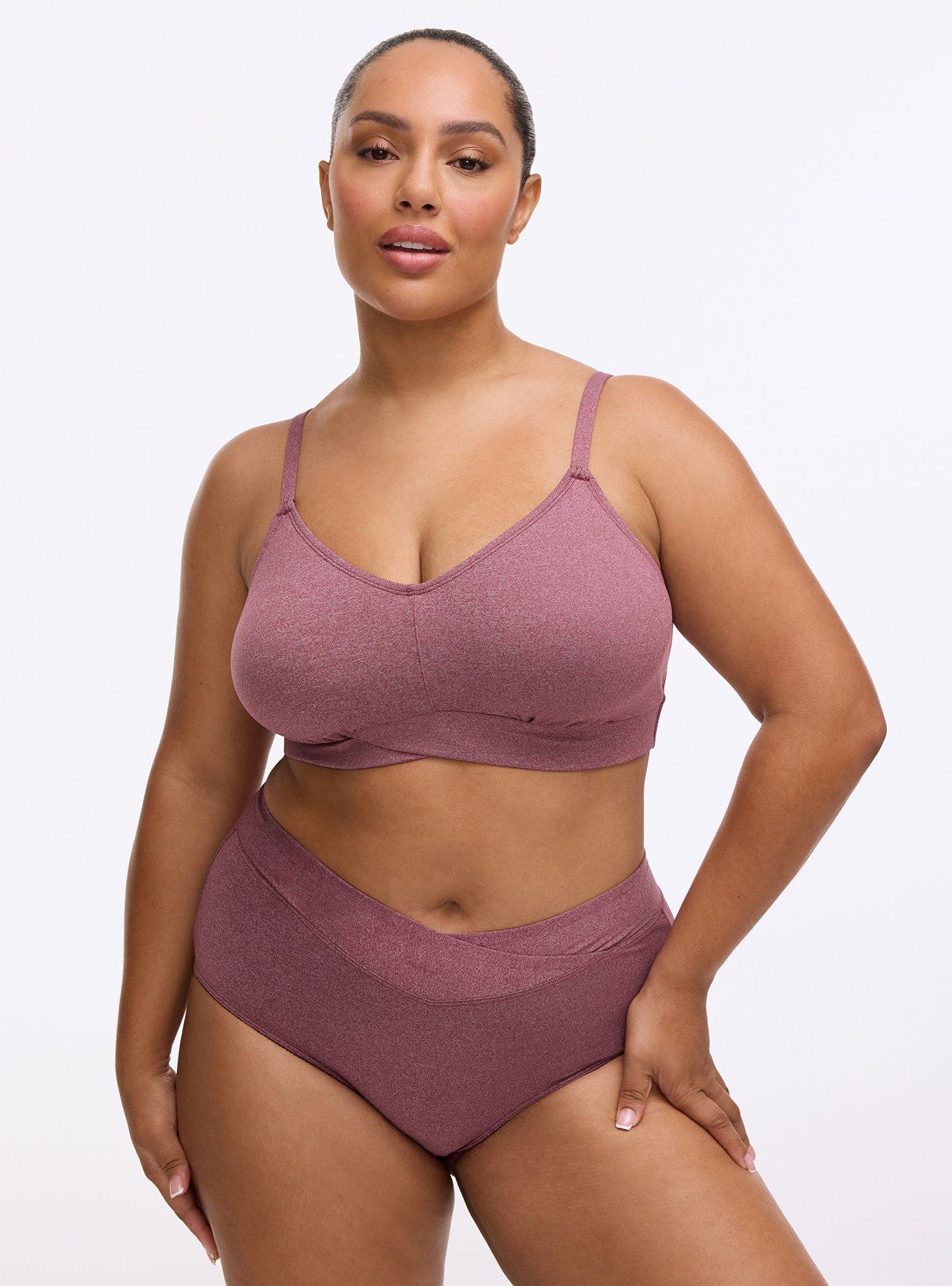 Lightly Lined Heather Cross Front Bralette, MAROON BANNER HEATHER, hi-res