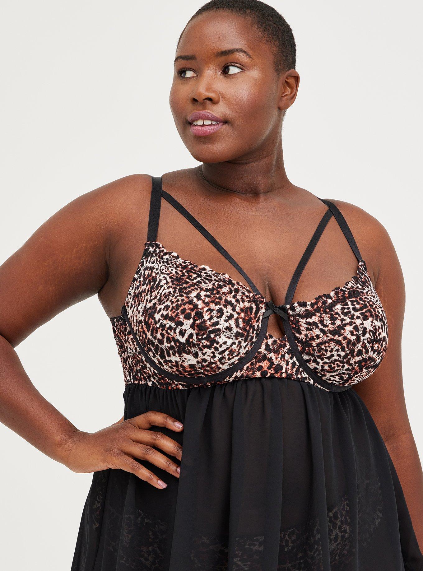 Plus Size Babydoll - Strappy Underwire Leopard & Black, MIDI LEOPARD, alternate