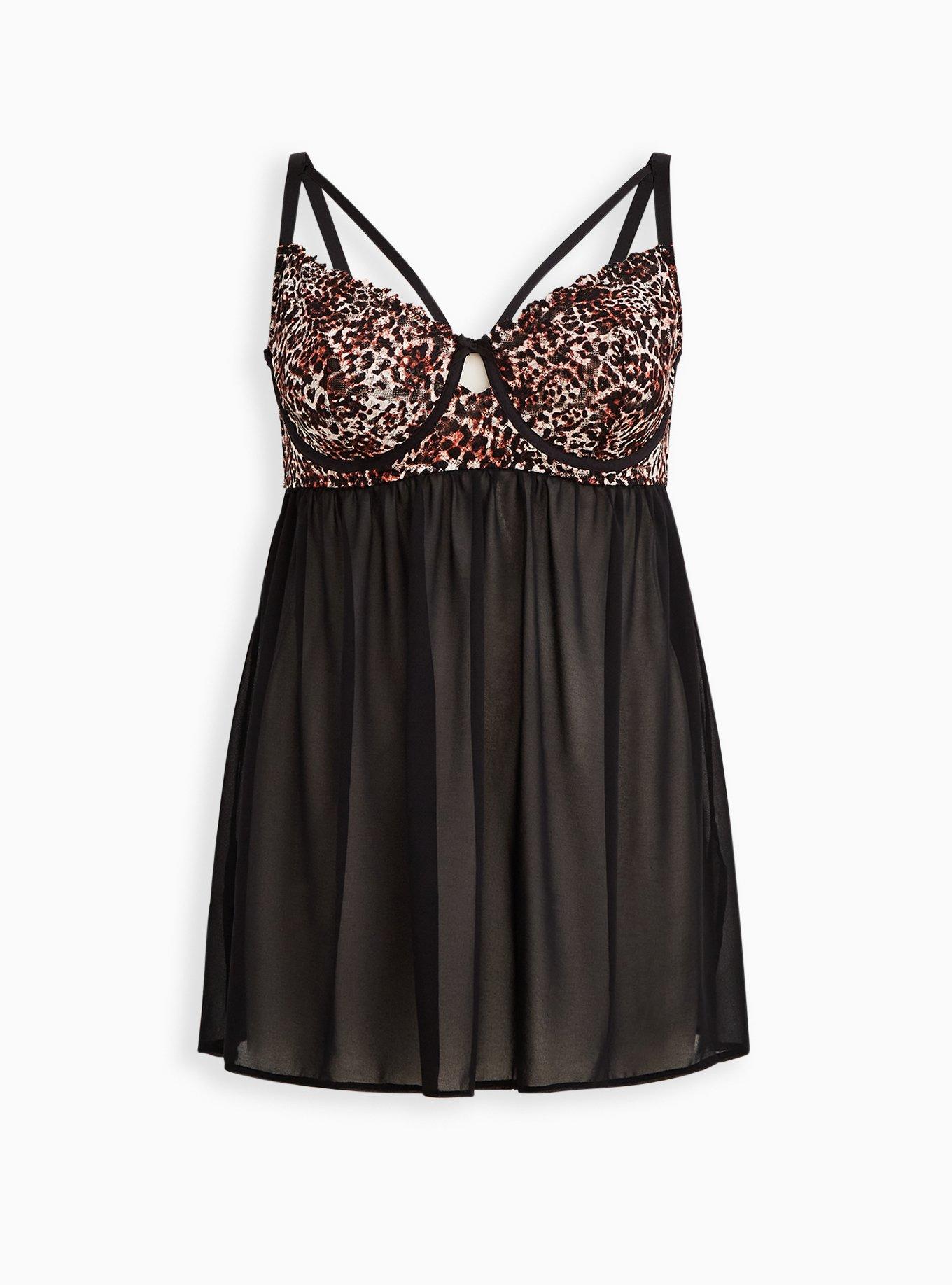 Plus Size Babydoll - Strappy Underwire Leopard & Black, MIDI LEOPARD, hi-res