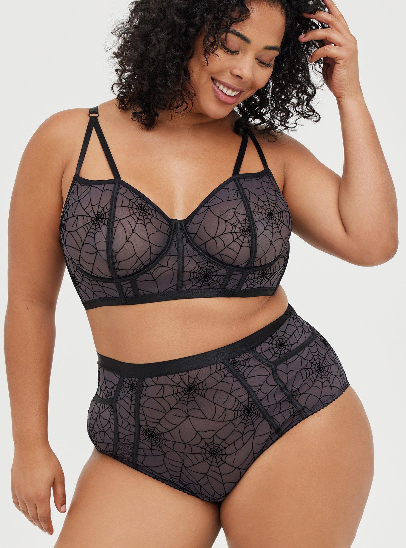 Plus Size Strappy Underwire Longline Bralette - Mesh Webs Black, RICH BLACK, alternate