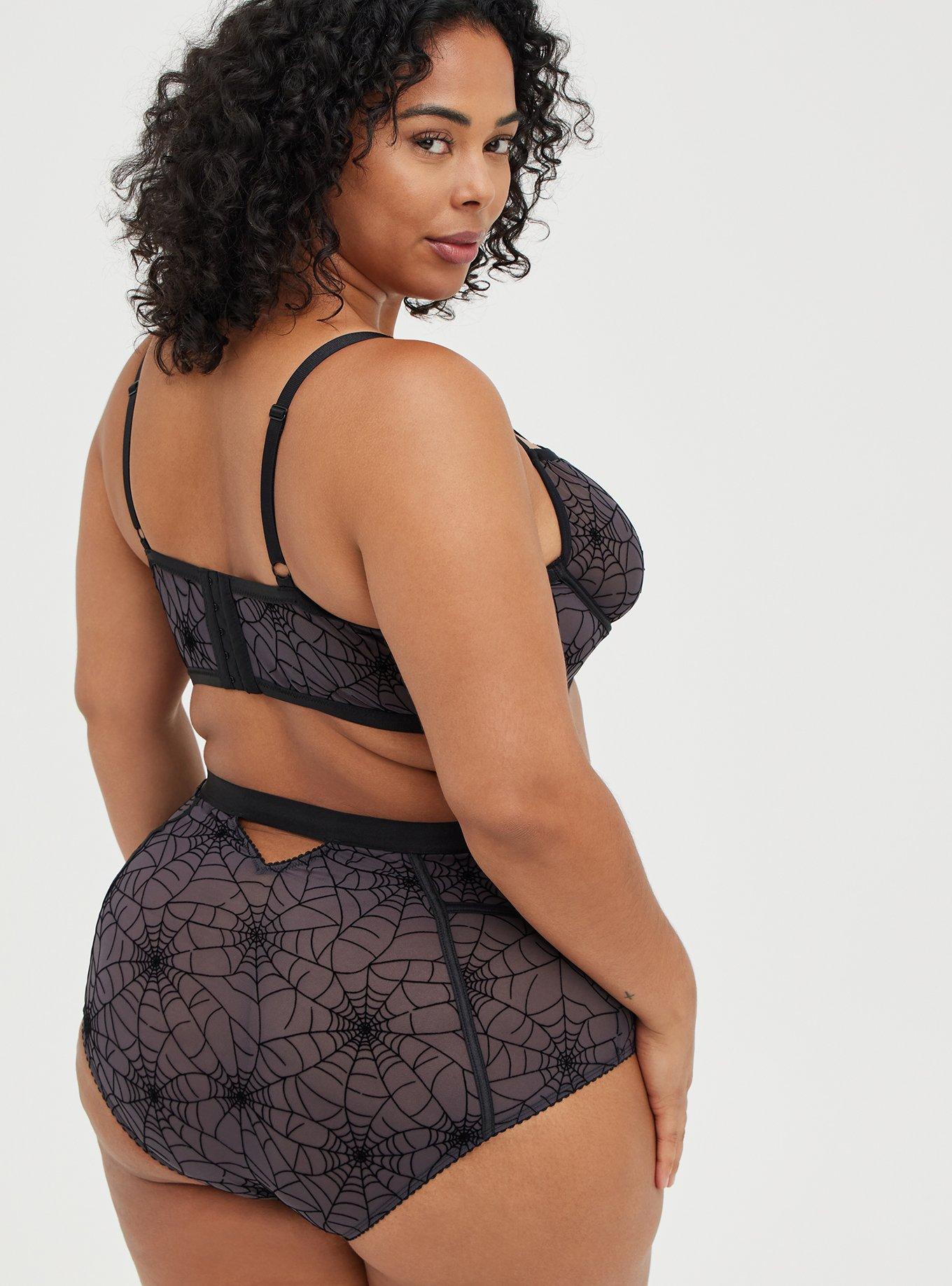 Plus Size Strappy Underwire Longline Bralette - Mesh Webs Black, RICH BLACK, alternate