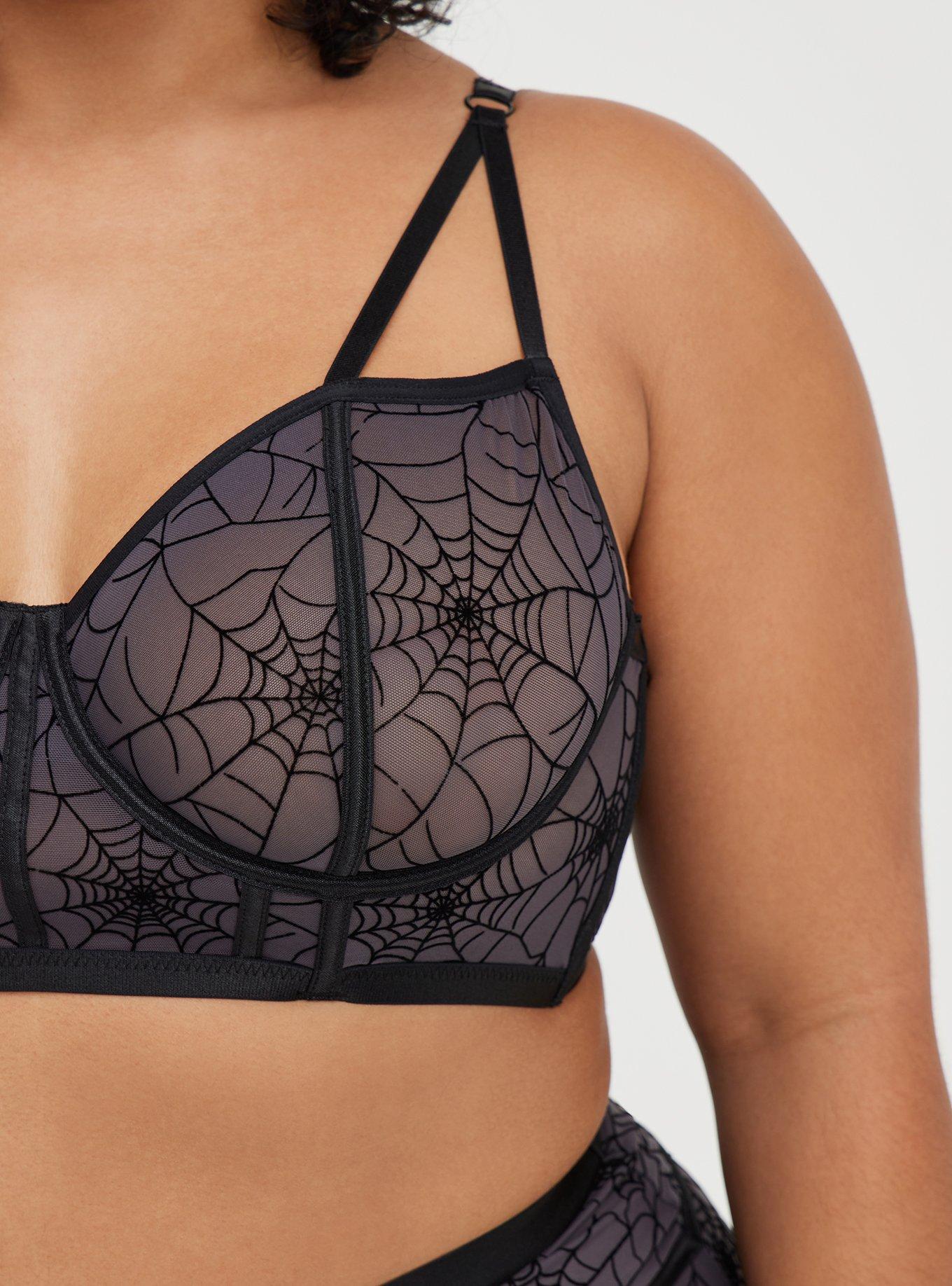 Plus Size Strappy Underwire Longline Bralette - Mesh Webs Black, RICH BLACK, alternate