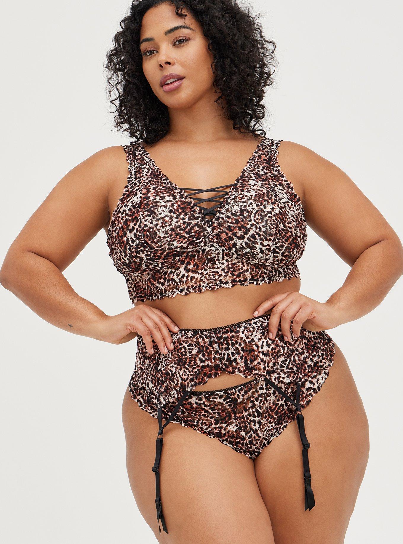 Plus Size Garter -  Lace Strappy Leopard, MIDI LEOPARD, alternate