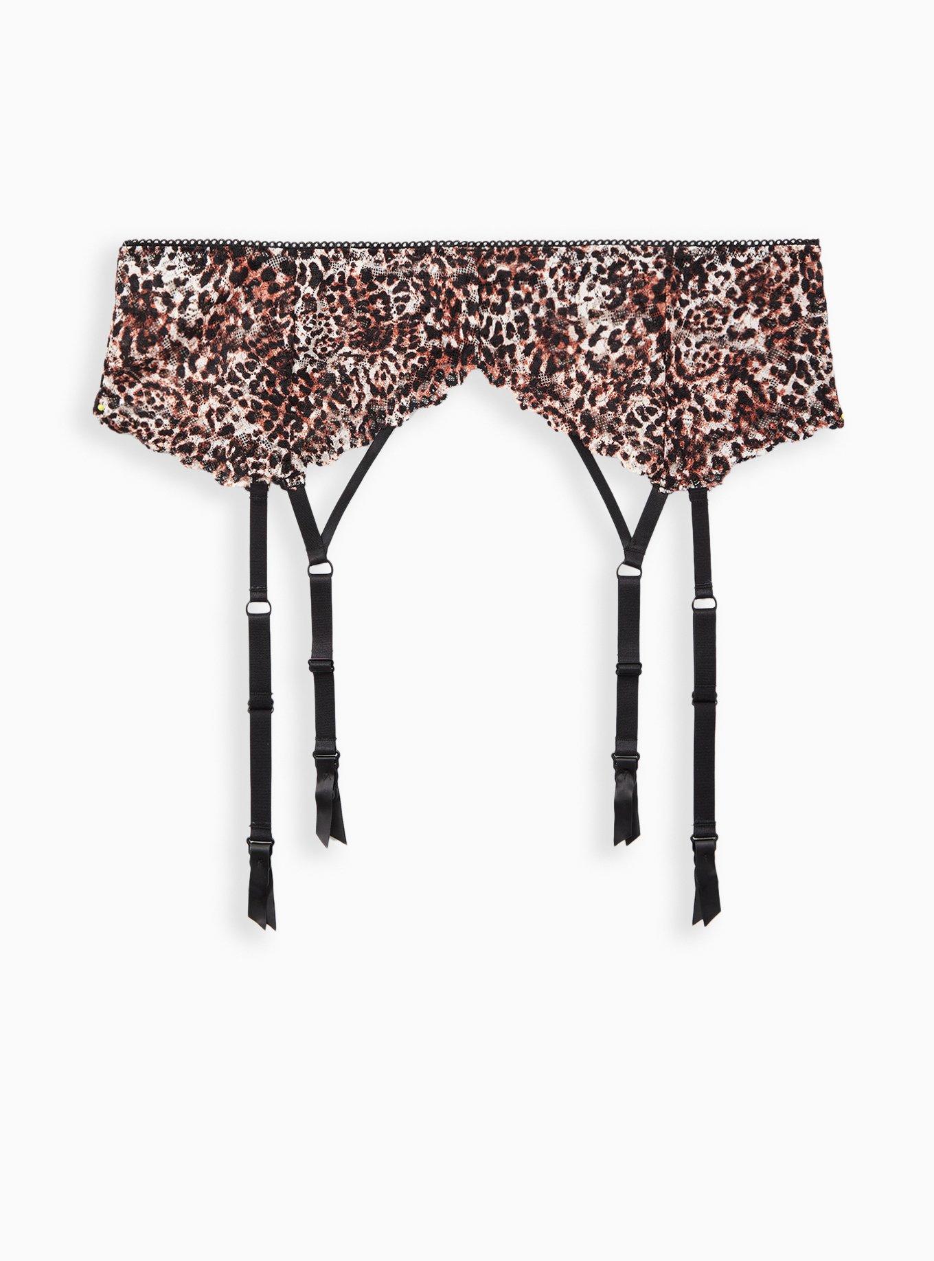 Plus Size Garter -  Lace Strappy Leopard, MIDI LEOPARD, flat