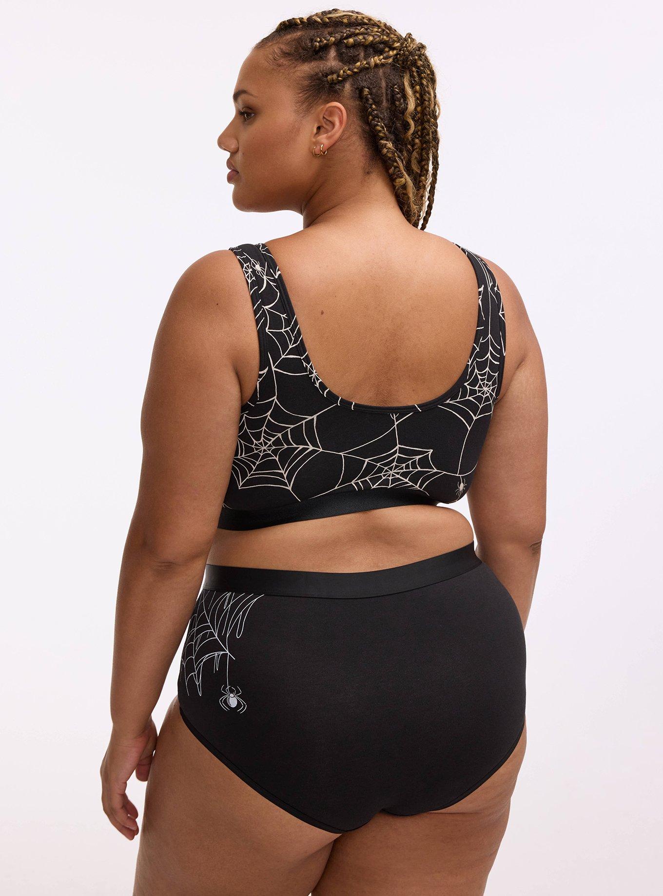 Unlined Cotton Scoop Bralette, TUESDAY SPIDERS BLACK, alternate