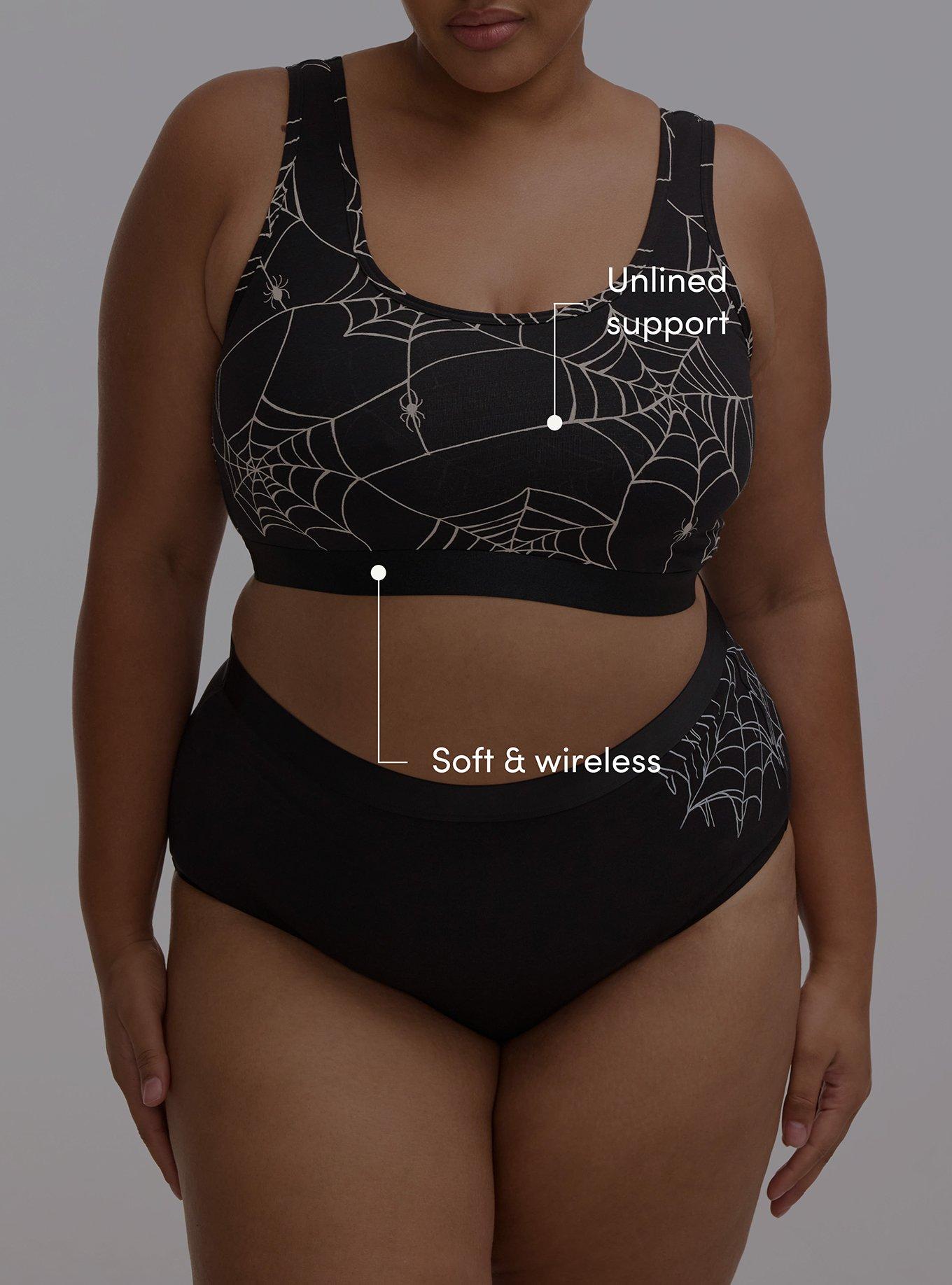 Unlined Cotton Scoop Bralette, TUESDAY SPIDERS BLACK, alternate