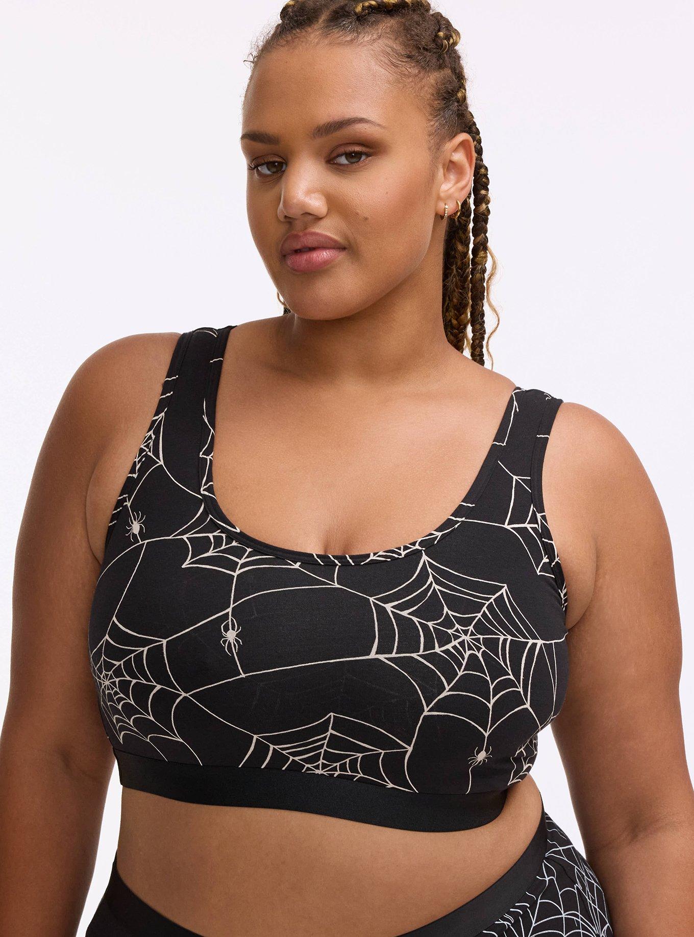 Unlined Cotton Scoop Bralette, TUESDAY SPIDERS BLACK, hi-res