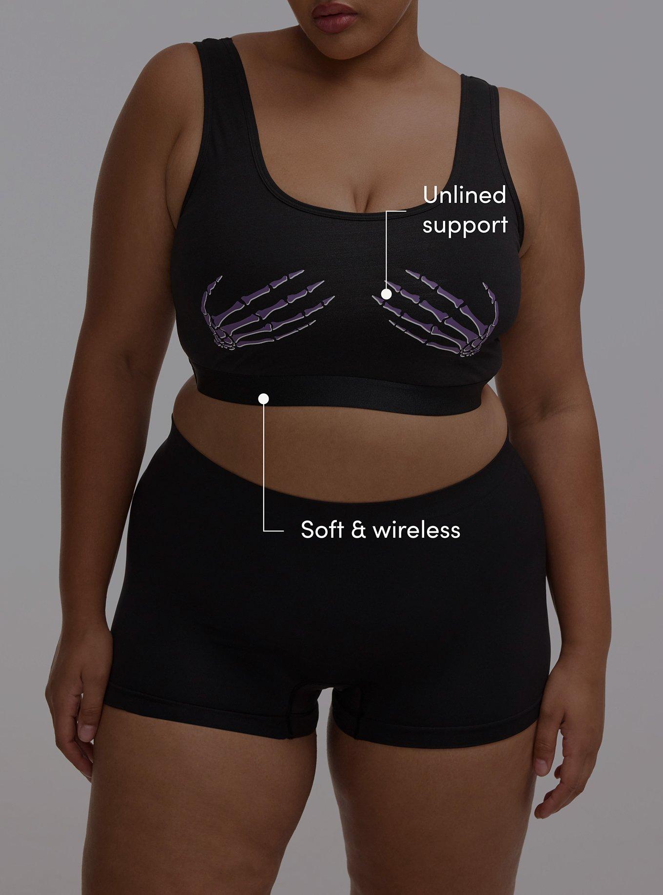 Unlined Cotton Scoop Bralette, SKELETON HANDS PURPLE, alternate