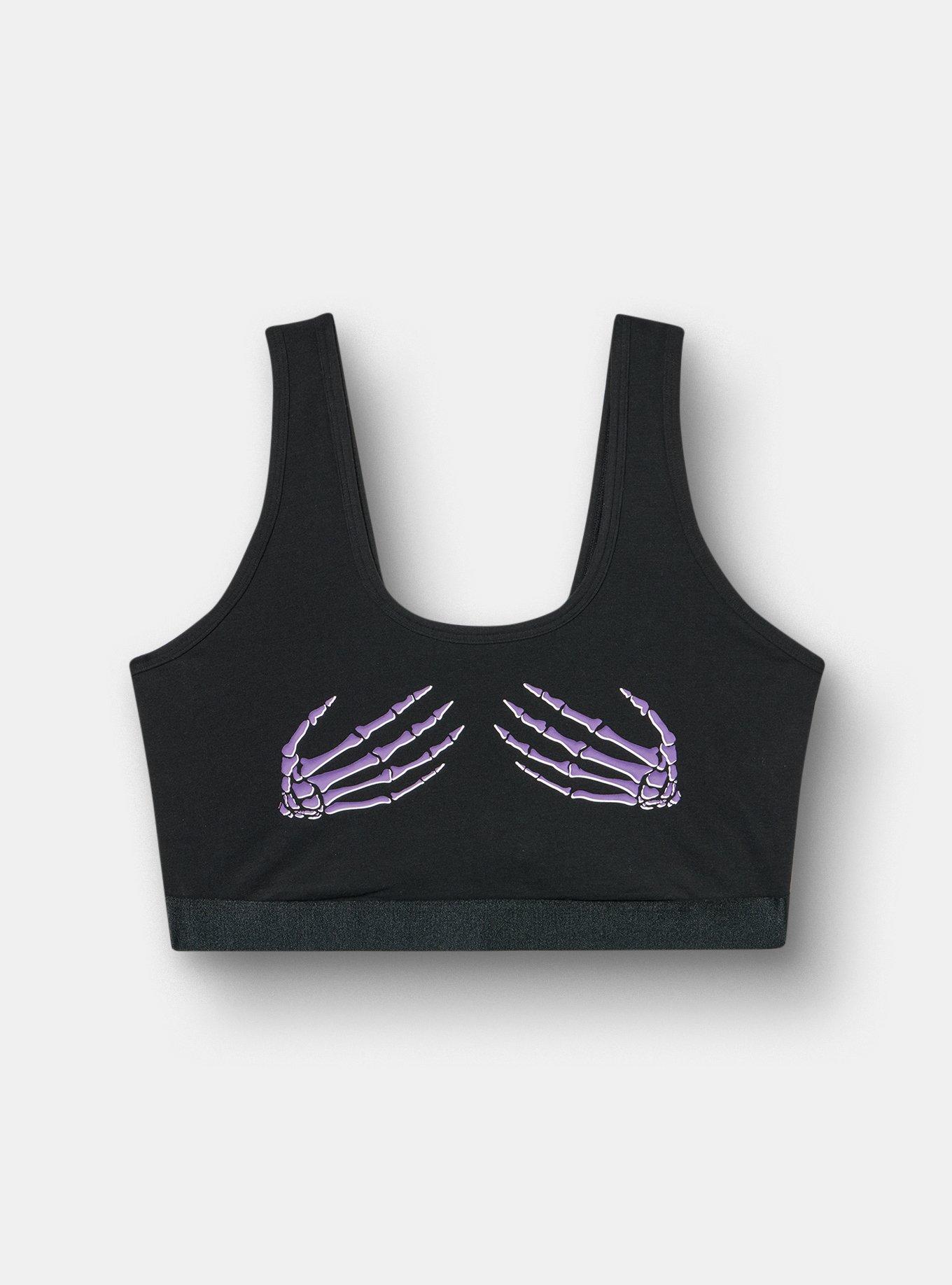 Unlined Cotton Scoop Bralette, SKELETON HANDS PURPLE, hi-res