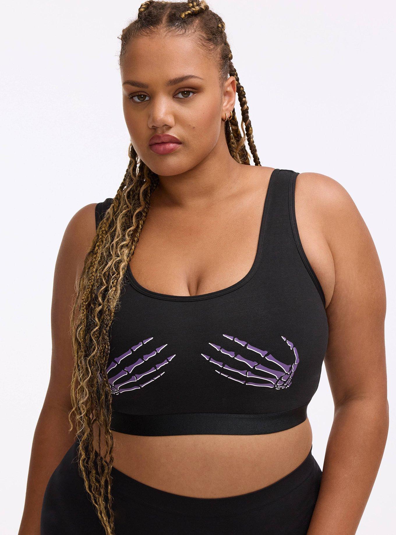 Unlined Cotton Scoop Bralette, SKELETON HANDS PURPLE, hi-res
