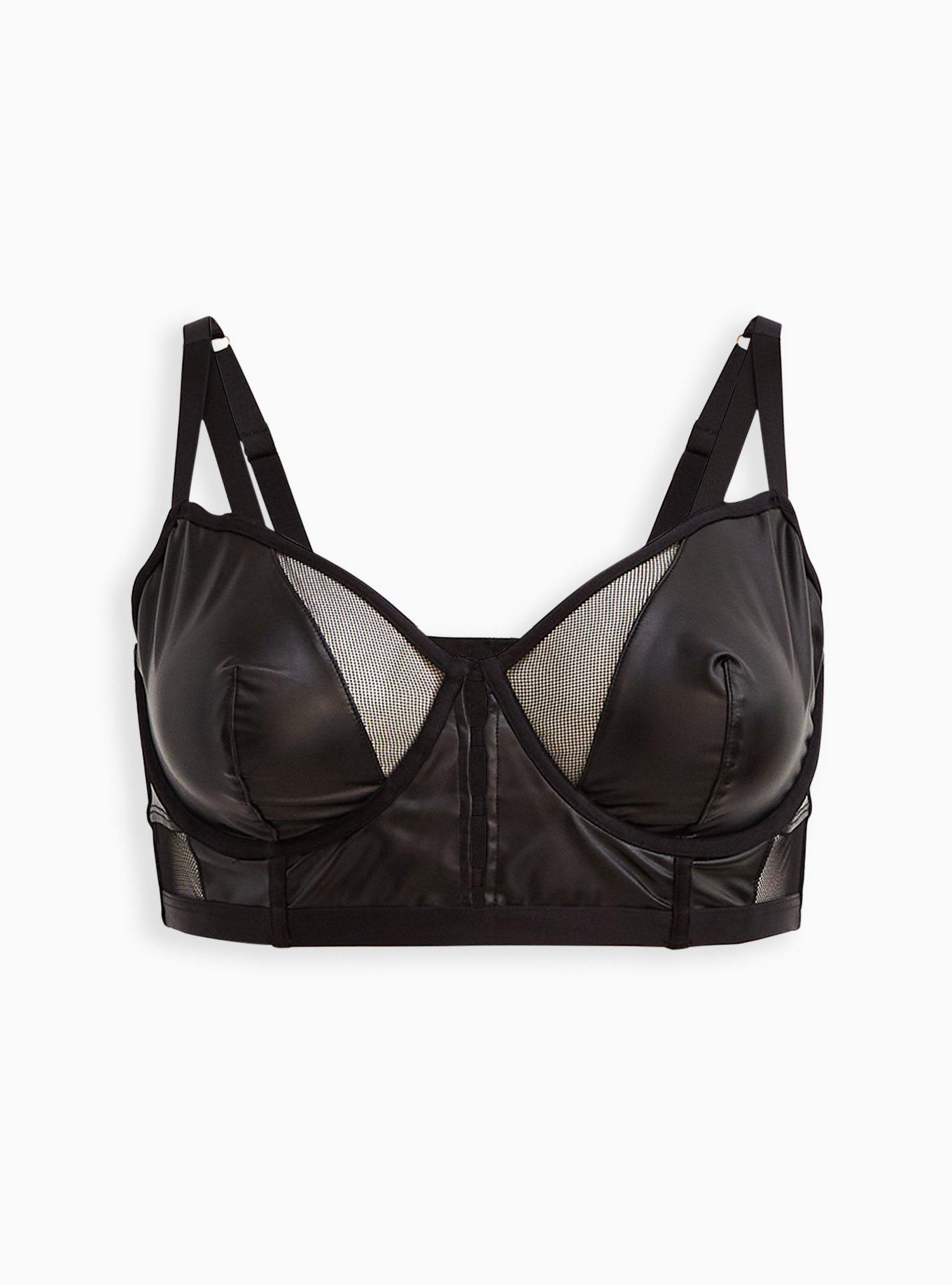 Draped Faded Faux Leather Bra Black