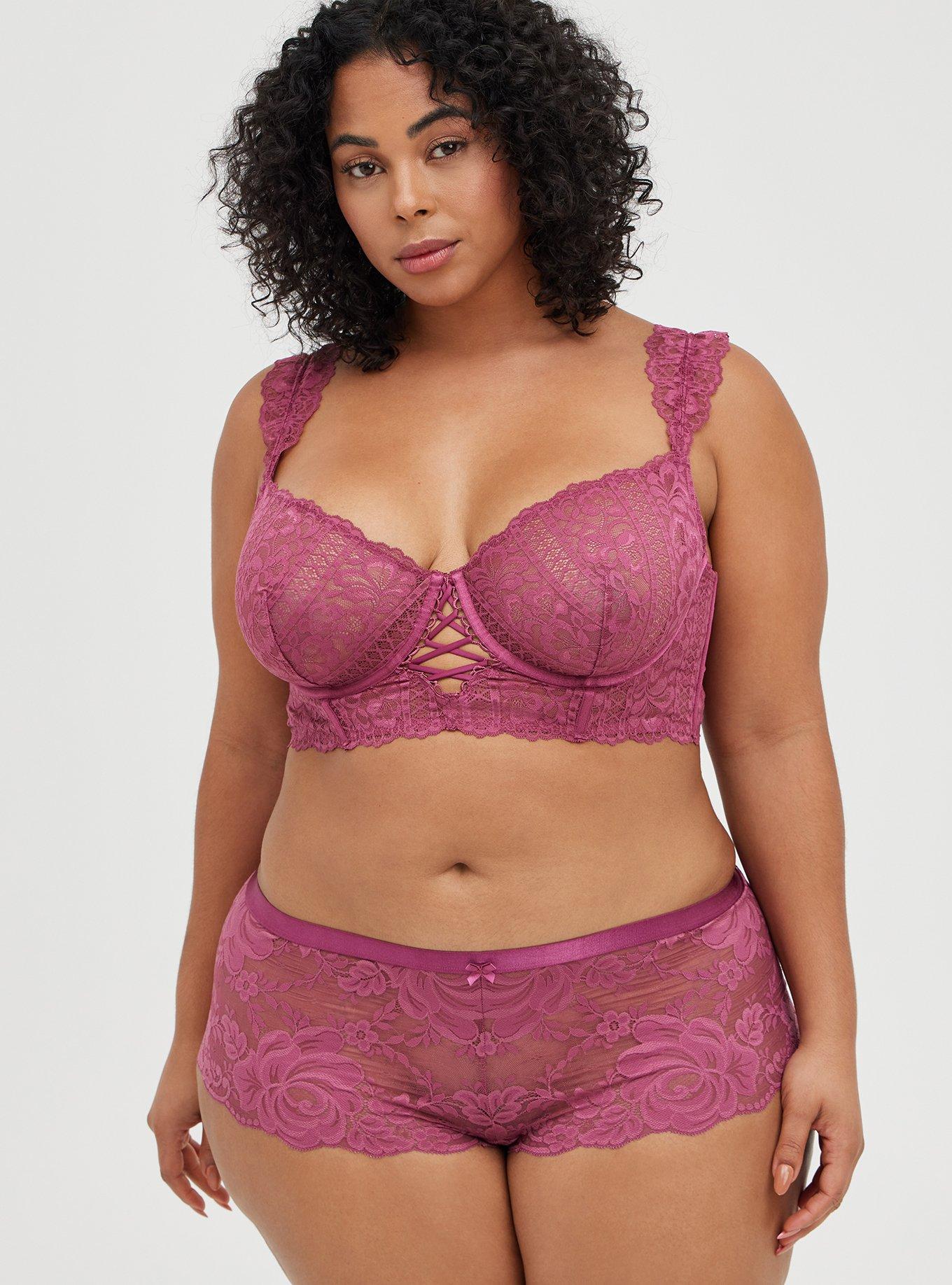 Plus Size Striped Floral Lace Underwire Bra, VIOLET QUARTZ, alternate