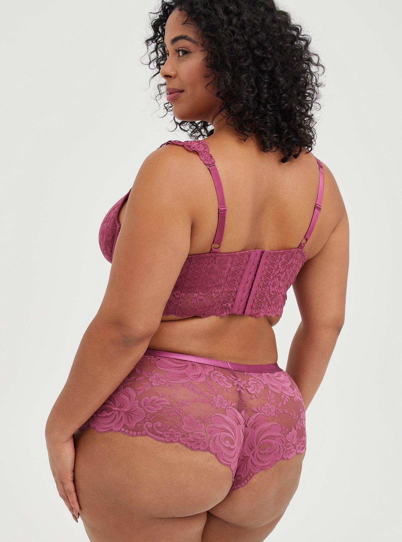 Plus Size Striped Floral Lace Underwire Bra, VIOLET QUARTZ, alternate