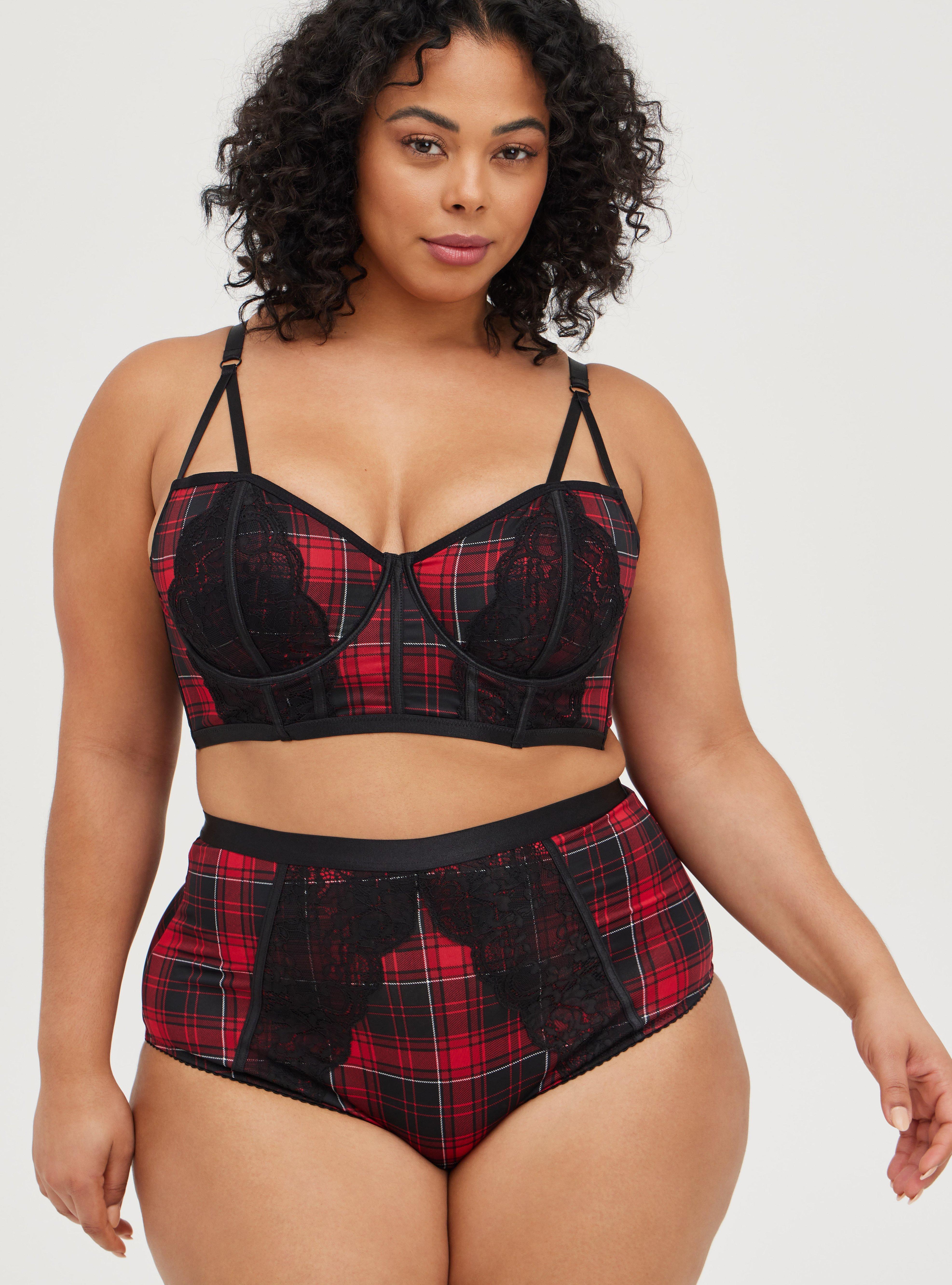 Plus Size - Unlined Longline Strappy Bralette - Plaid Red - Torrid