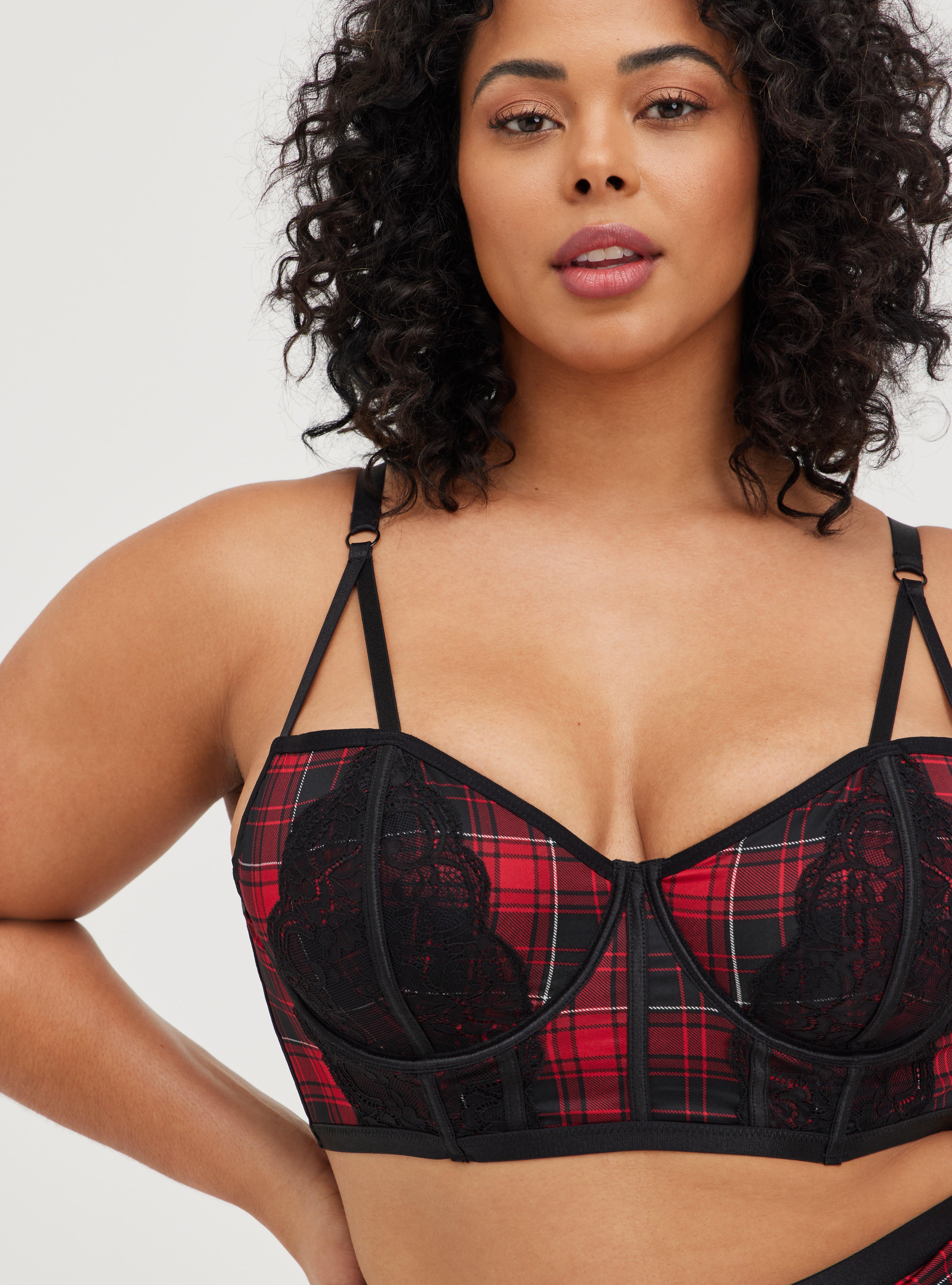 NWT TORRID SIZE 3x UNLINED LONGLINE STRAPPY BRALETTE - PLAID RED