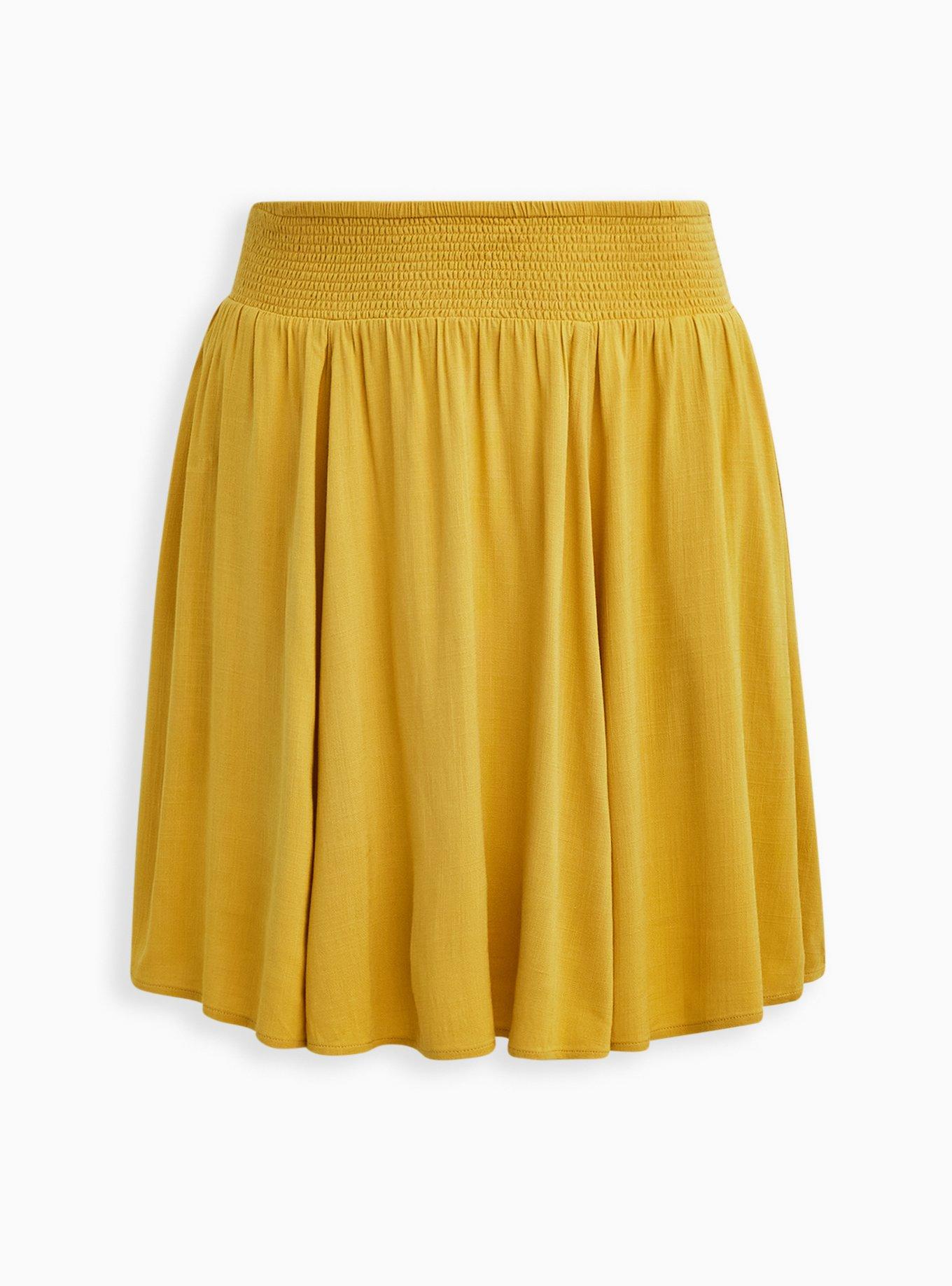 Yellow Woven Smock Waist Skater Skirt, , hi-res