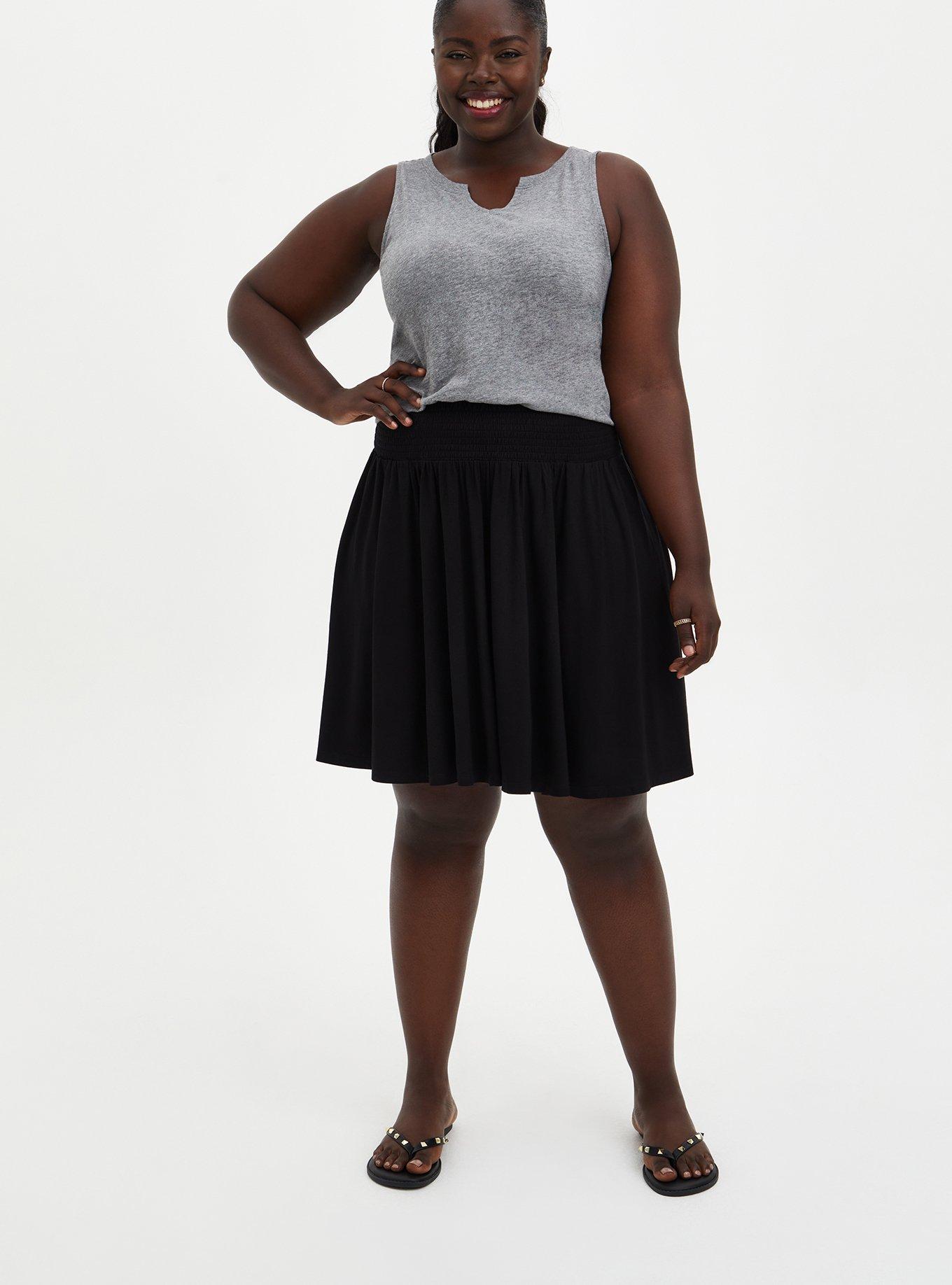 Plus Size Black Super Soft Smock Waist Skater Skirt Torrid